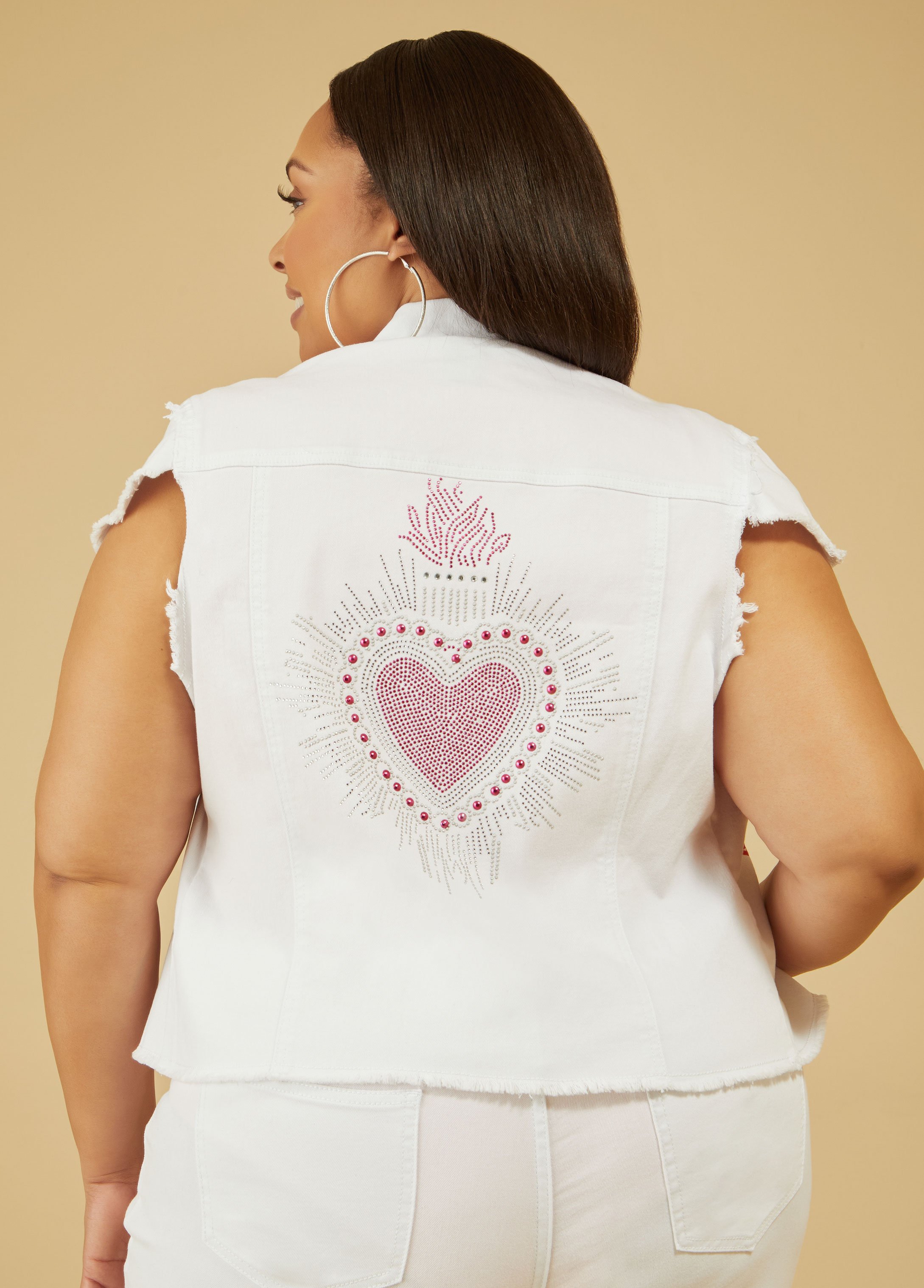 Plus size white denim fashion vest