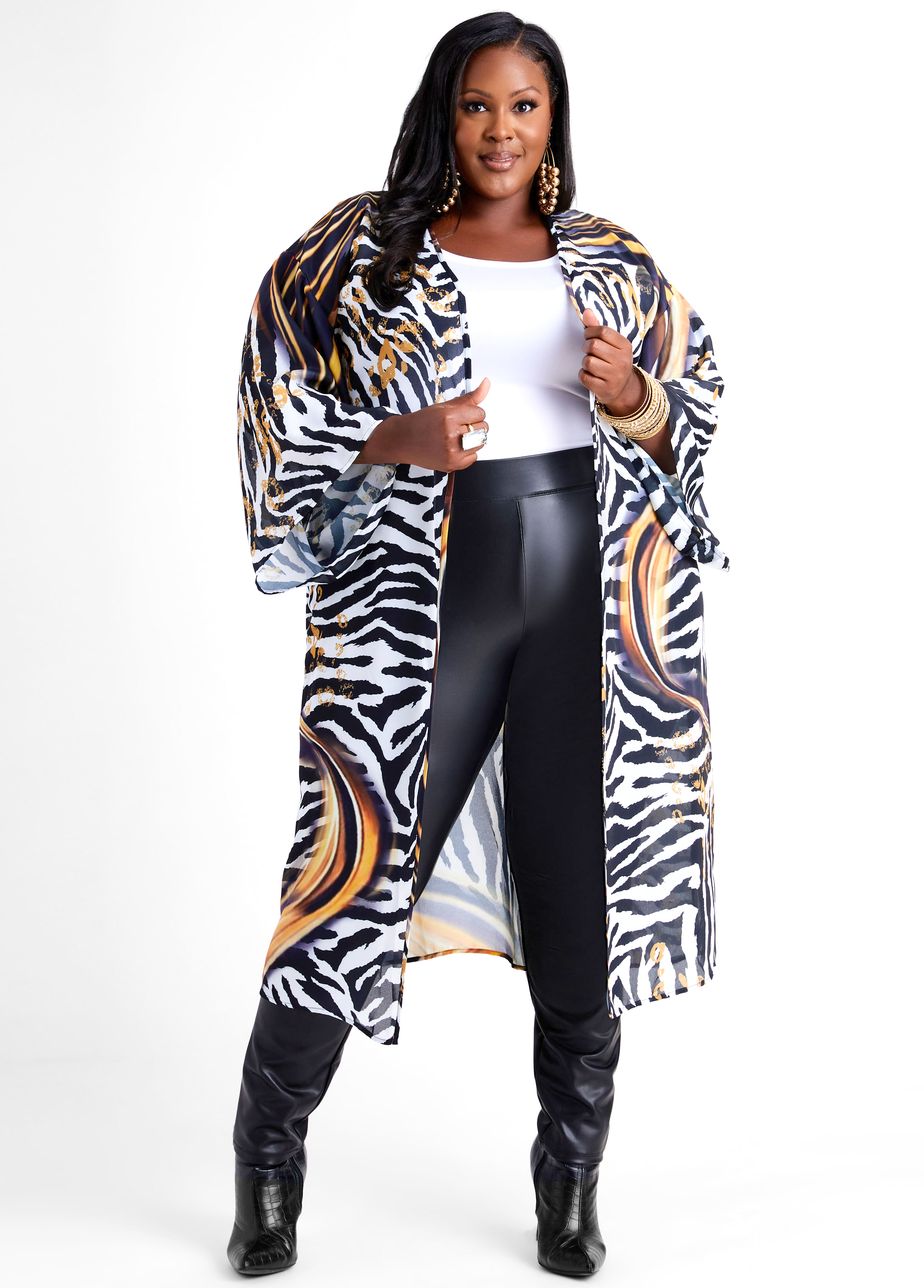 Ashley Stewart Plus Size Abstract Print Crepe Kimono