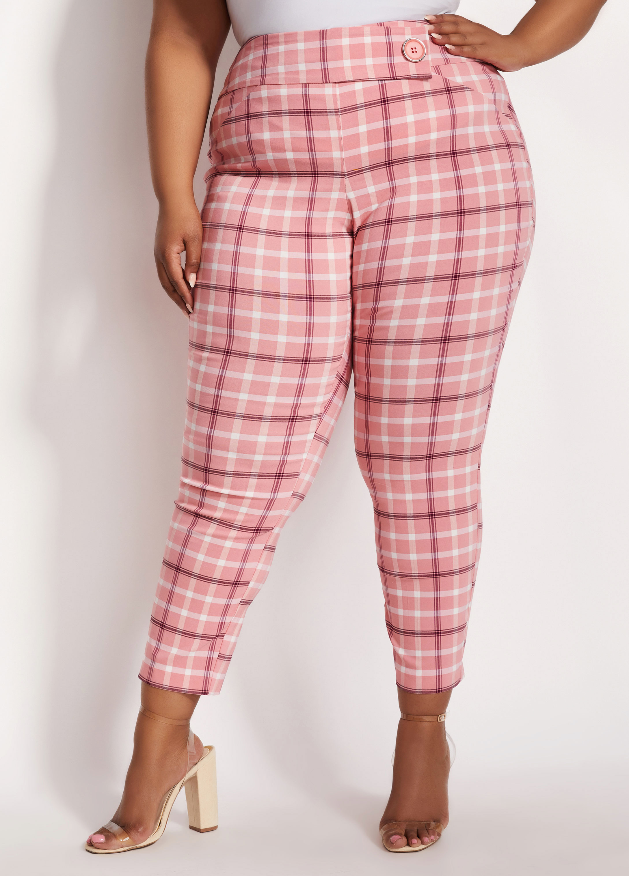 Pink Plaid Pants Plus Size