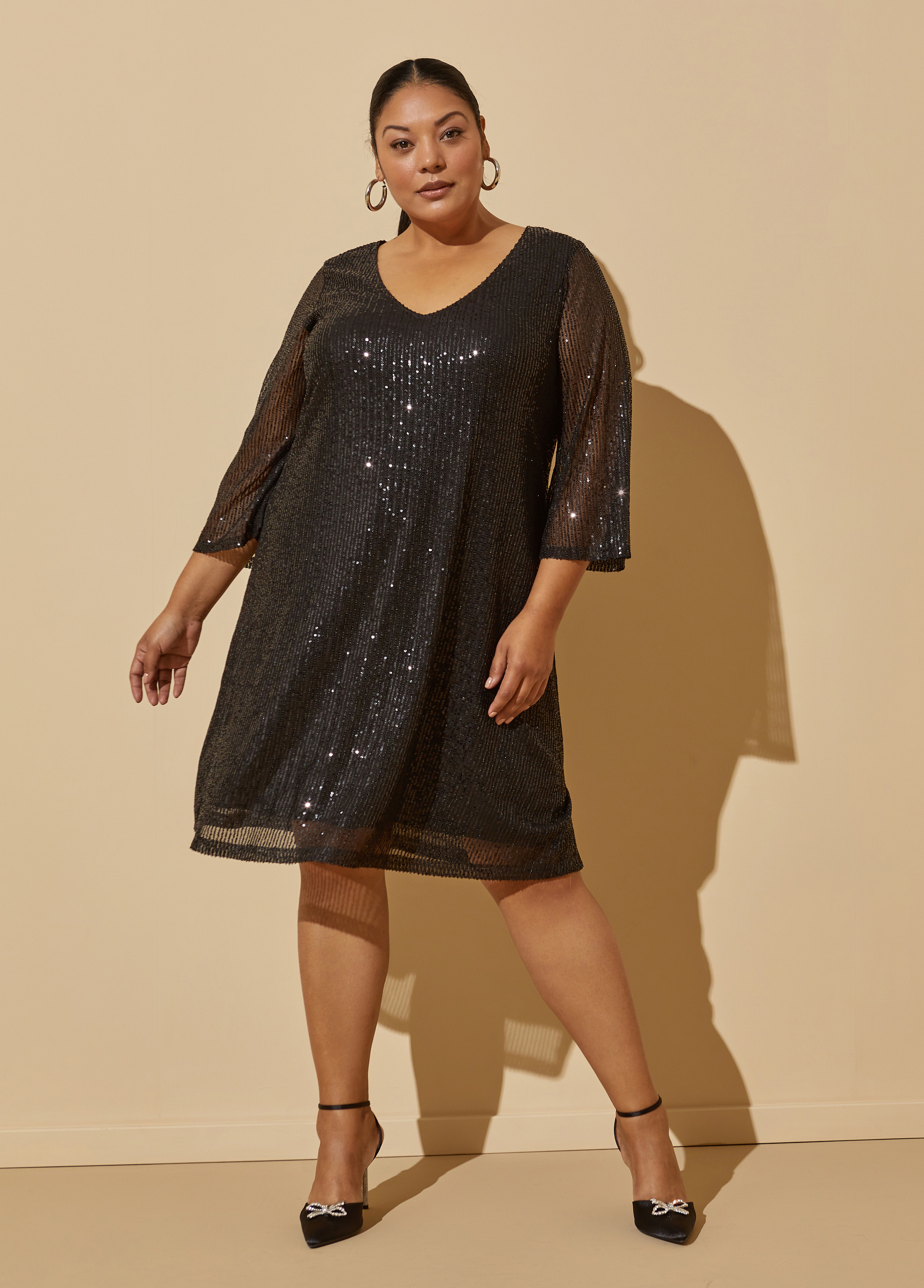 Plus Size Sequined Evening Shift Dress, BLACK, 14/16 - Ashley Stewart