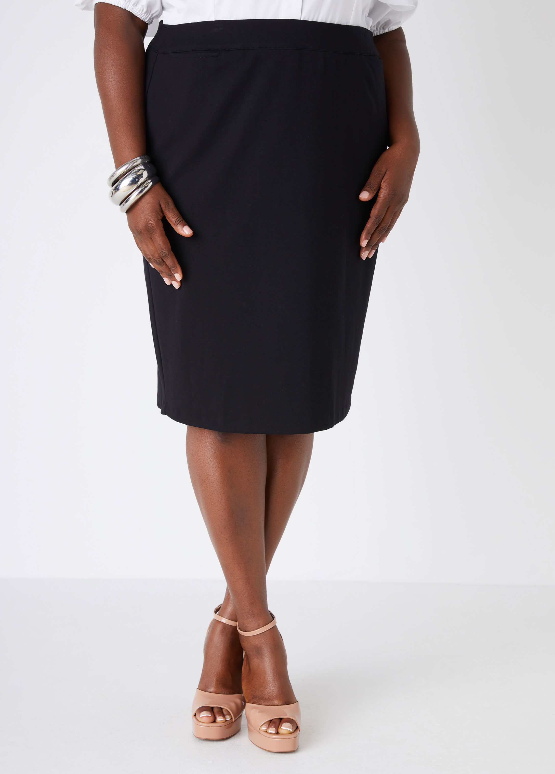 Plus Size Ponte Pencil Skirt, BLACK, 20 - Ashley Stewart