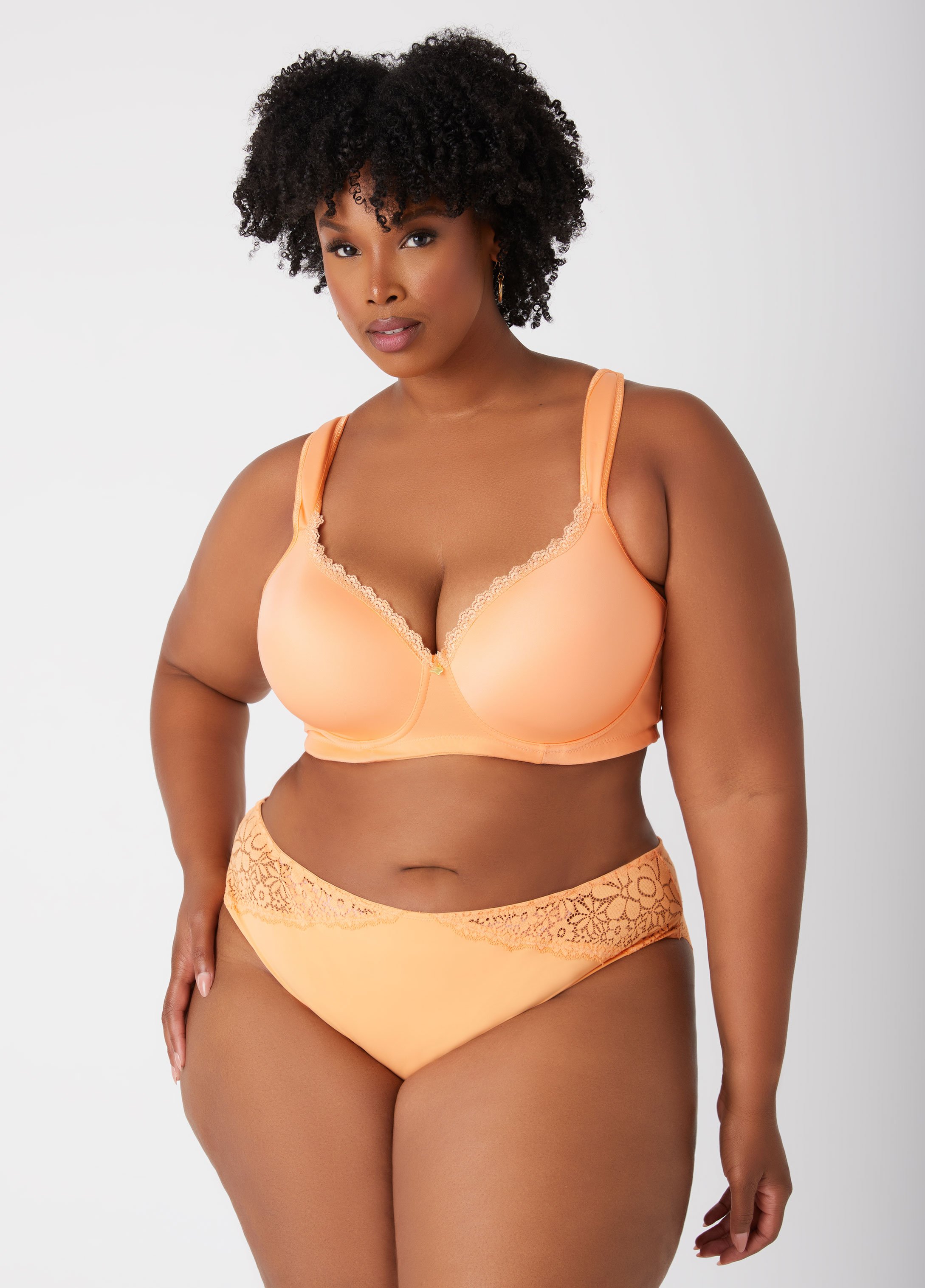 Plus Size Lace Trim Full Coverage Butterfly Bra, ORANGE, 40D - Ashley Stewart