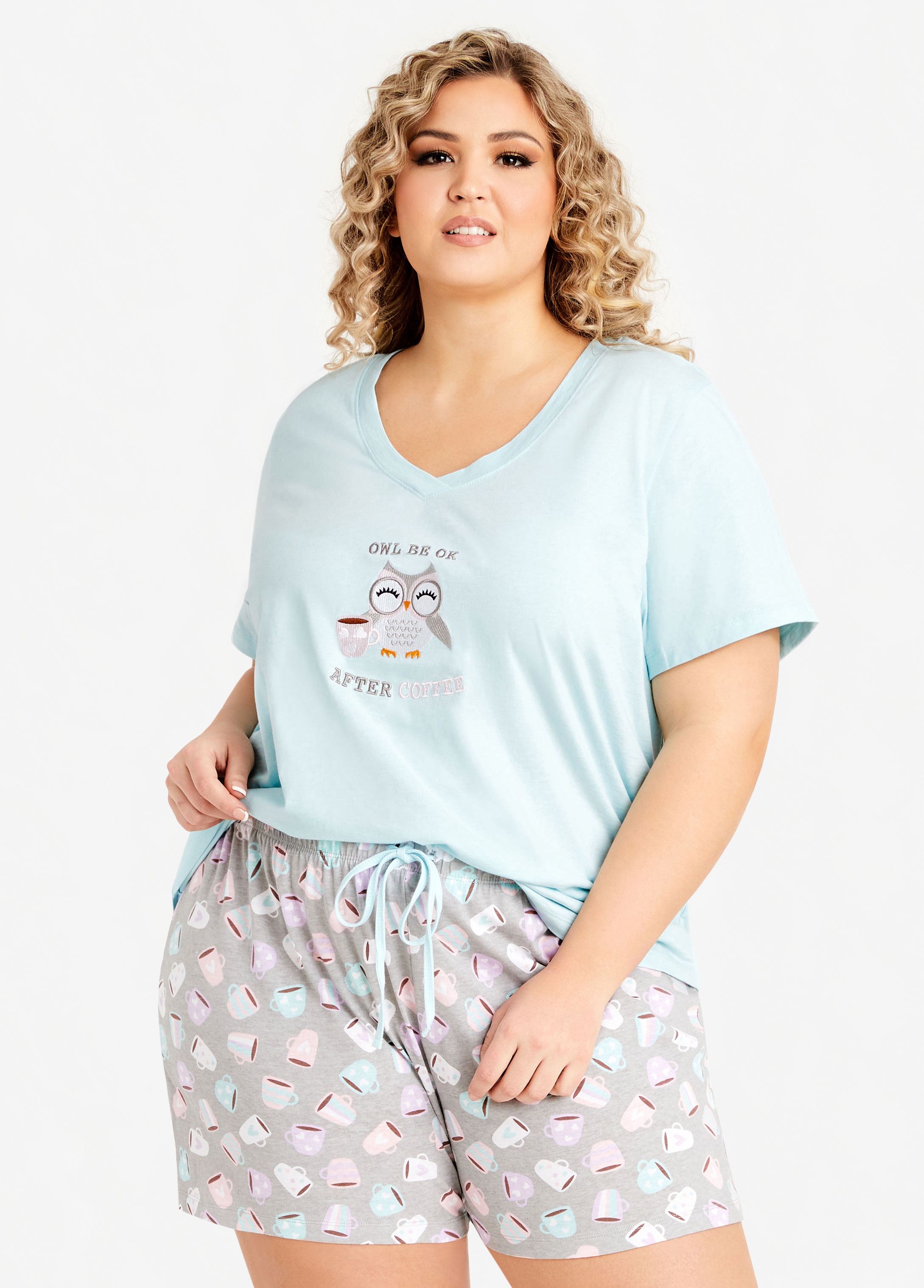 Plus Size Print Butterfly Cotton Short Sleeve Shorts Pj Set, 56% OFF