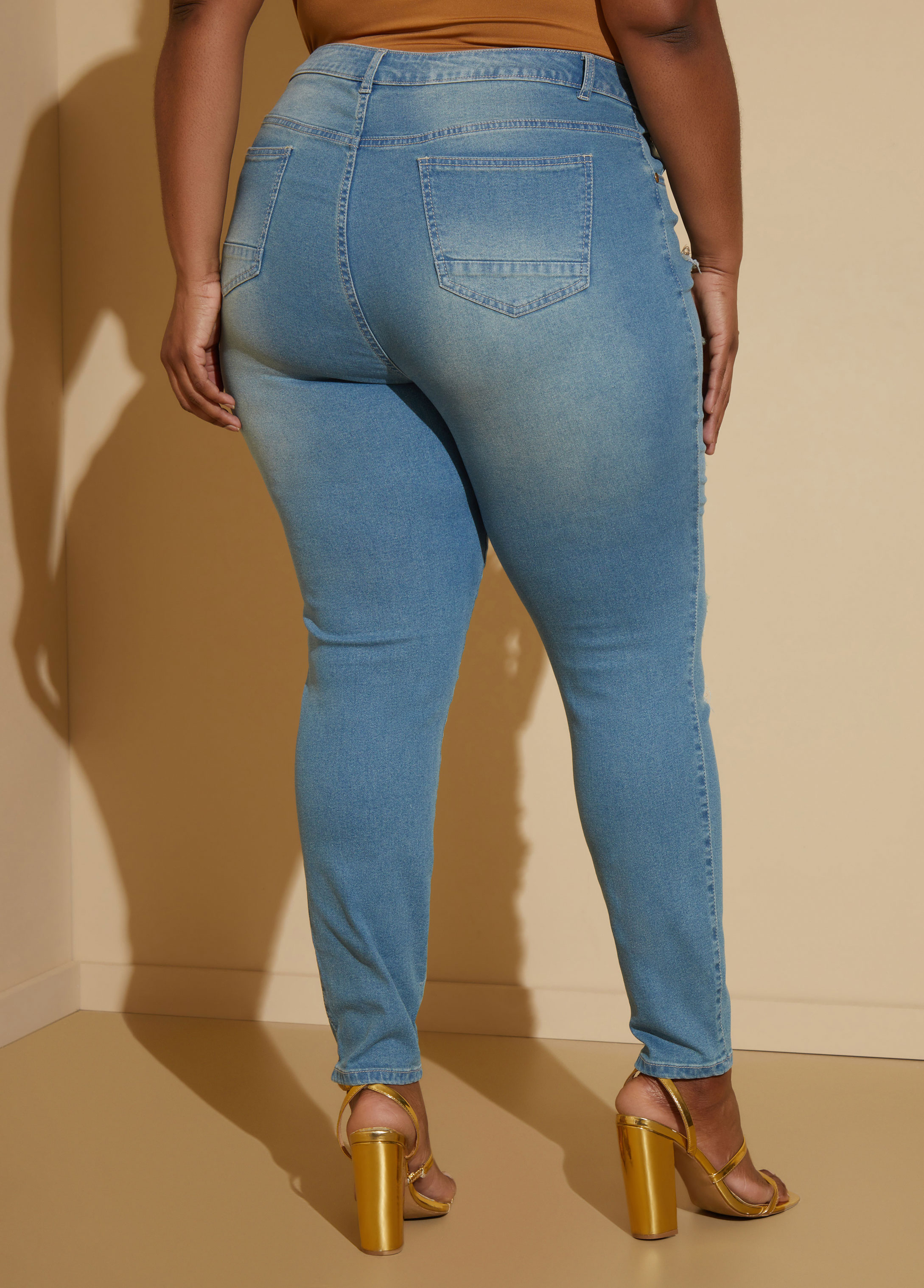 Plus Size Sequined Skinny Jeans, Blue, 3X - Ashley Stewart