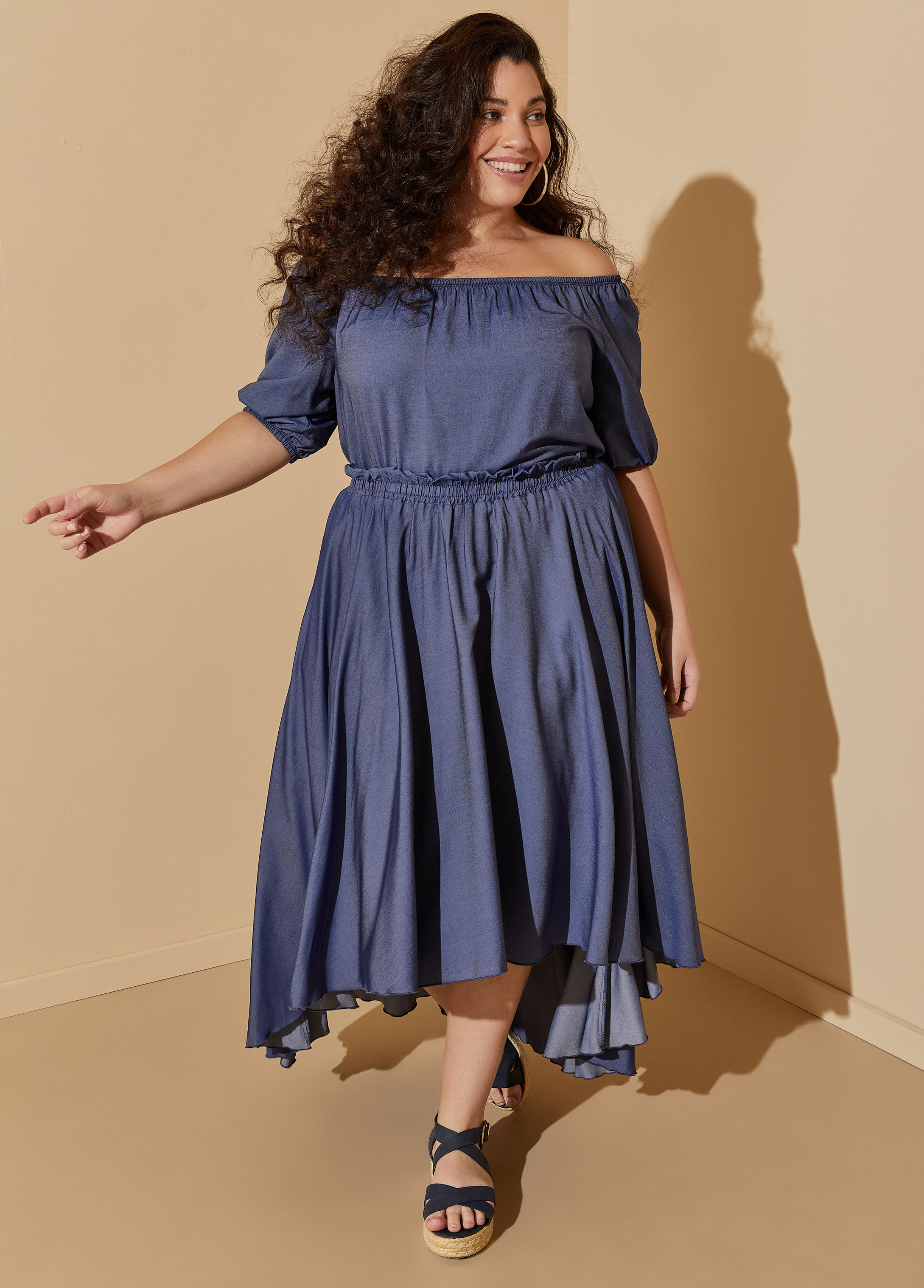 Plus Size chambray skirt maxi sexy stretch denim plus size jean skirt