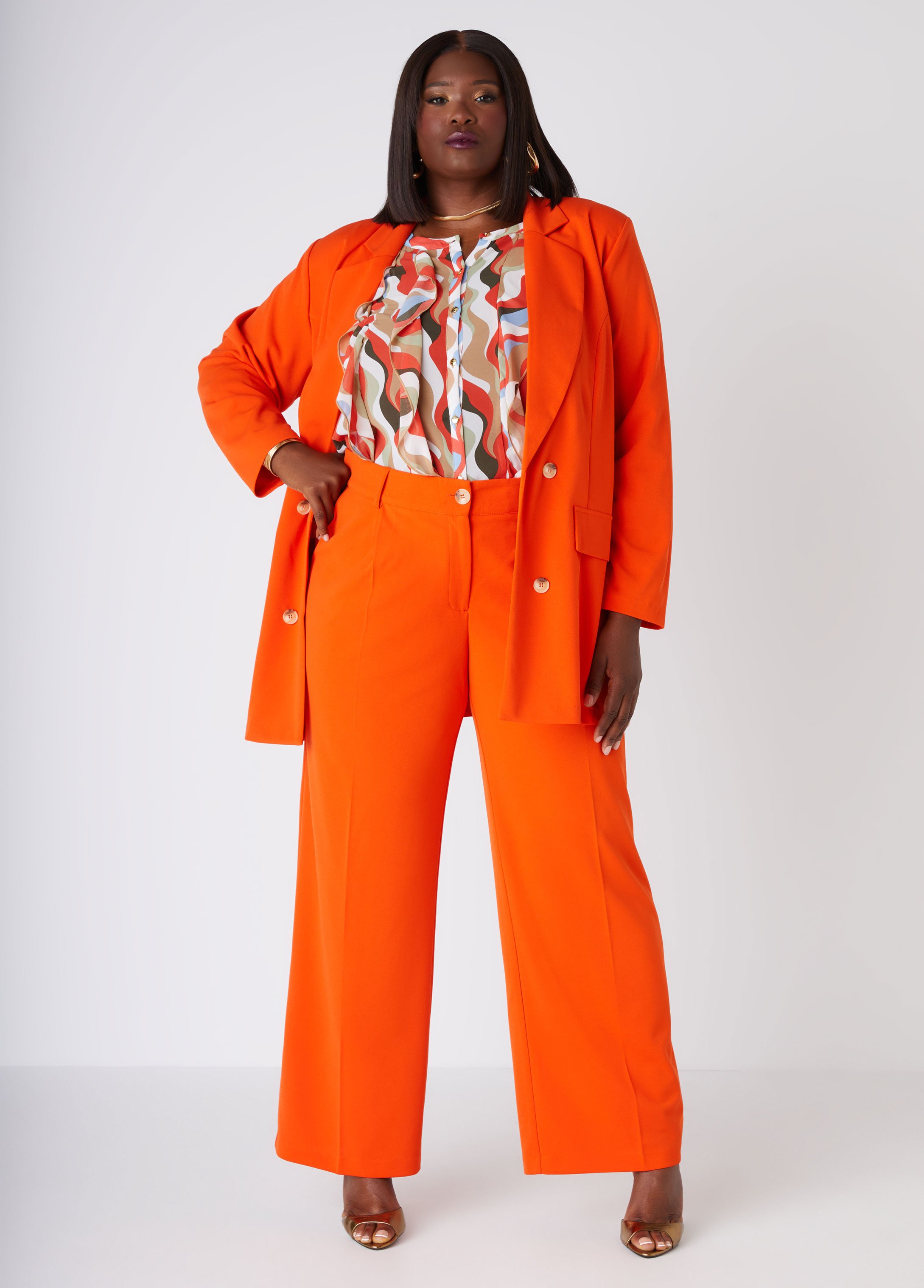 Plus Size High Rise Crepe Trousers, ORANGE, 18/20 - Ashley Stewart