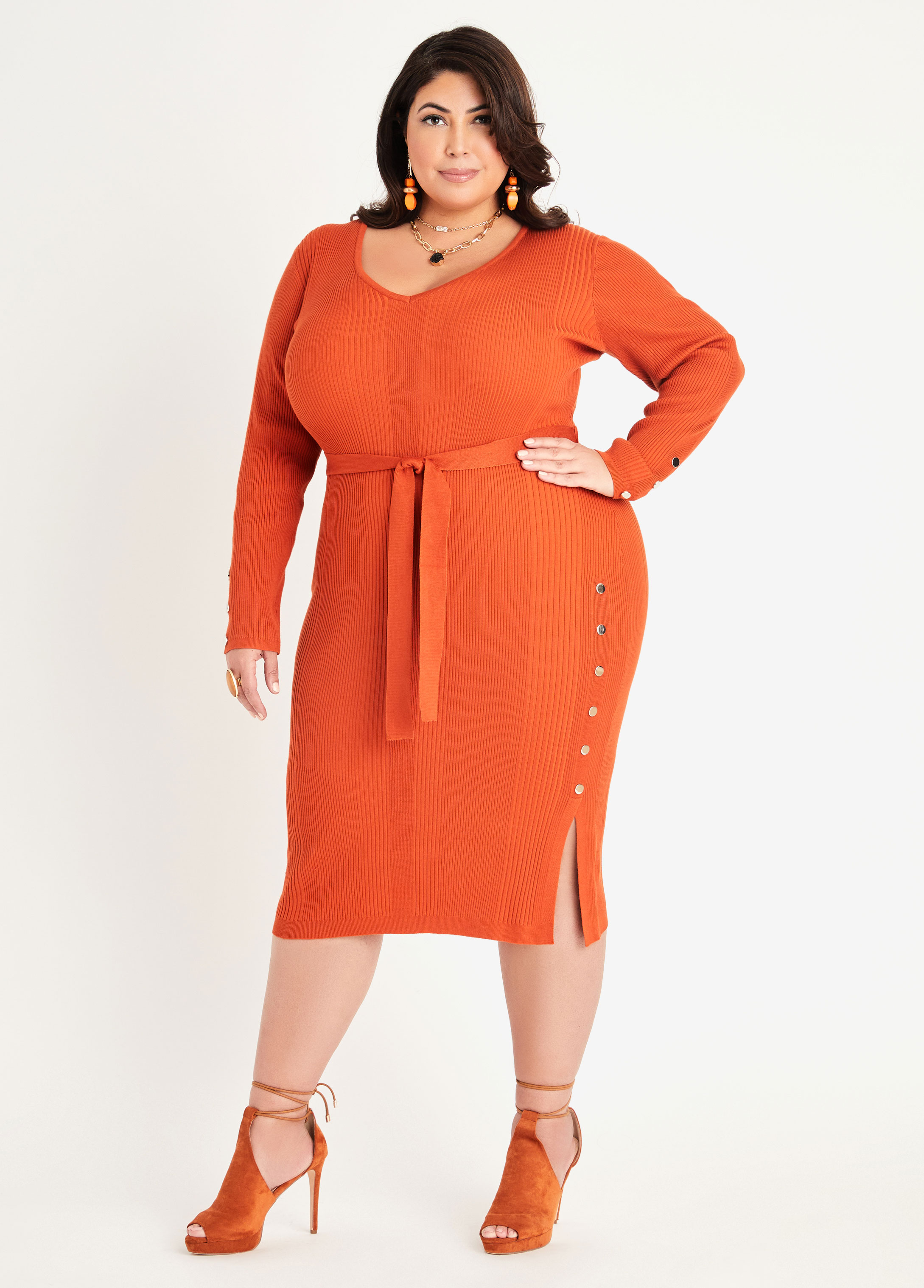 Plus Size midi knit dress ribbed knit plus size bodycon dress