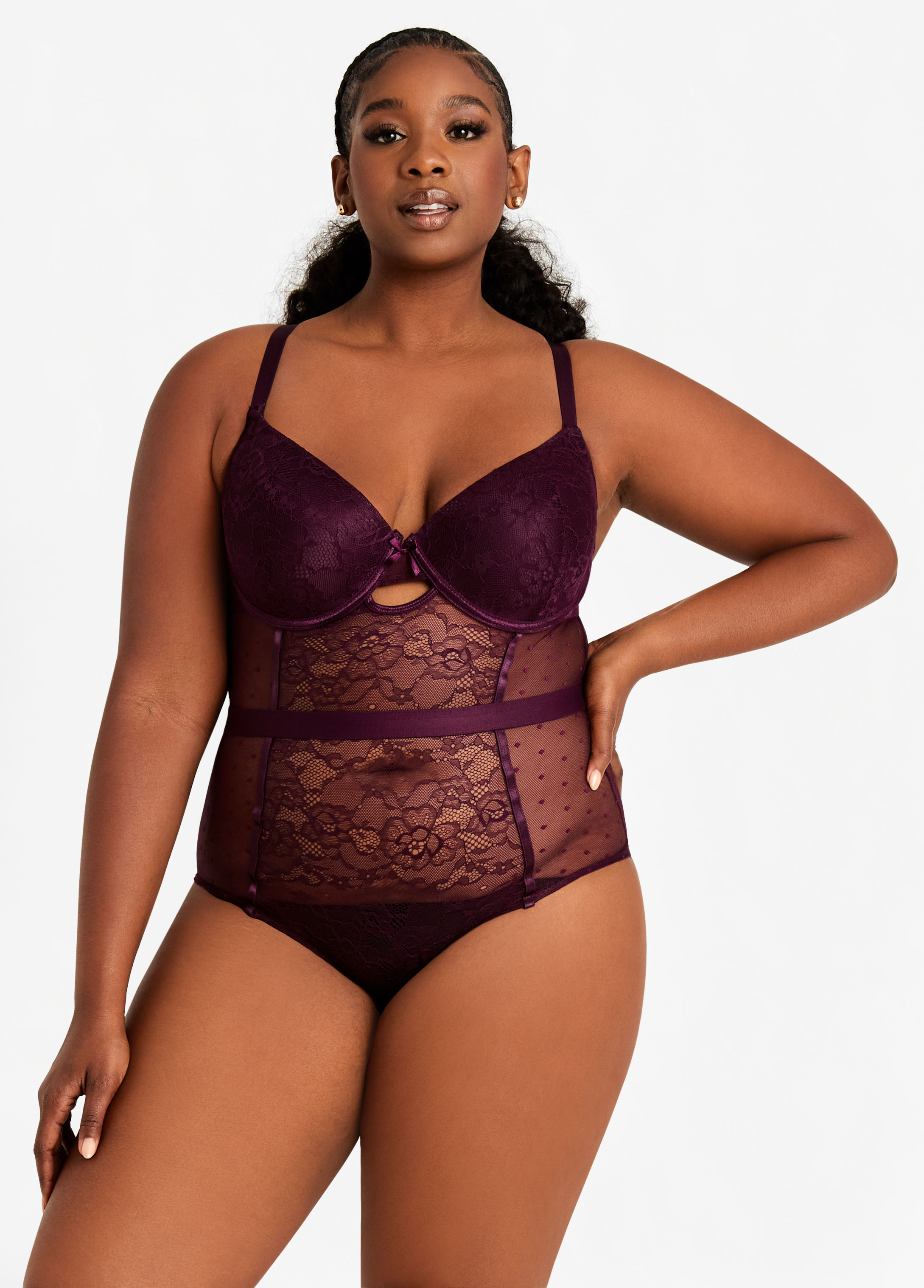 Plus Size Sexy Lingerie Lace Push Up Cups Strappy Bodysuit 