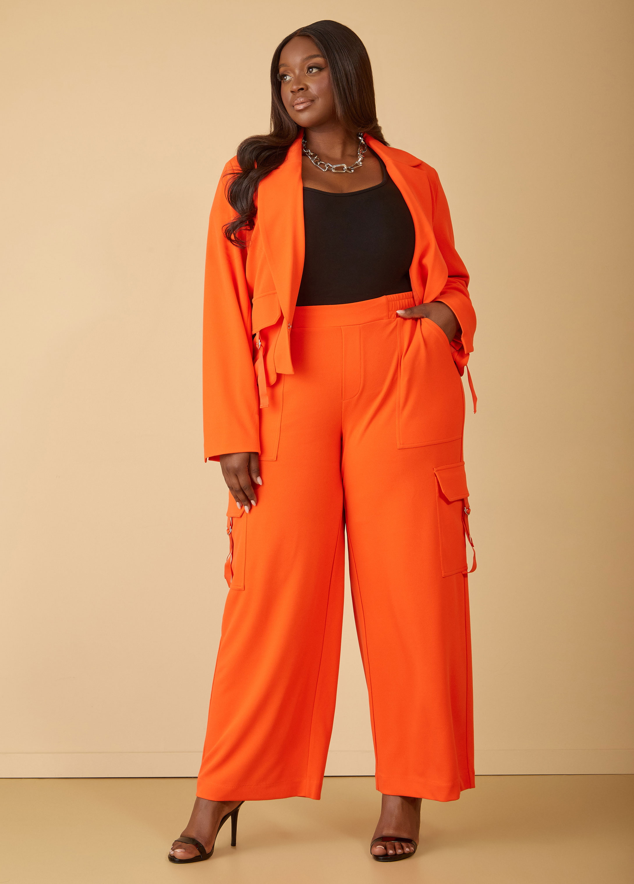 Plus Size Butter Orange Cargo Pants Set - Fabulously Dressed Boutique