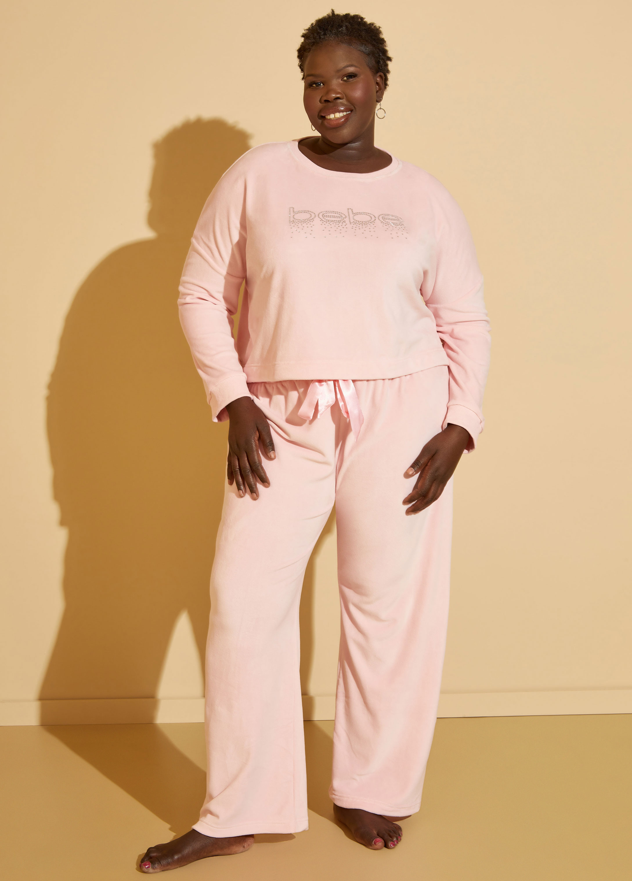 Plus Size Designer Bebe Velour Pajamas Sleepwear Trendy PJ Set