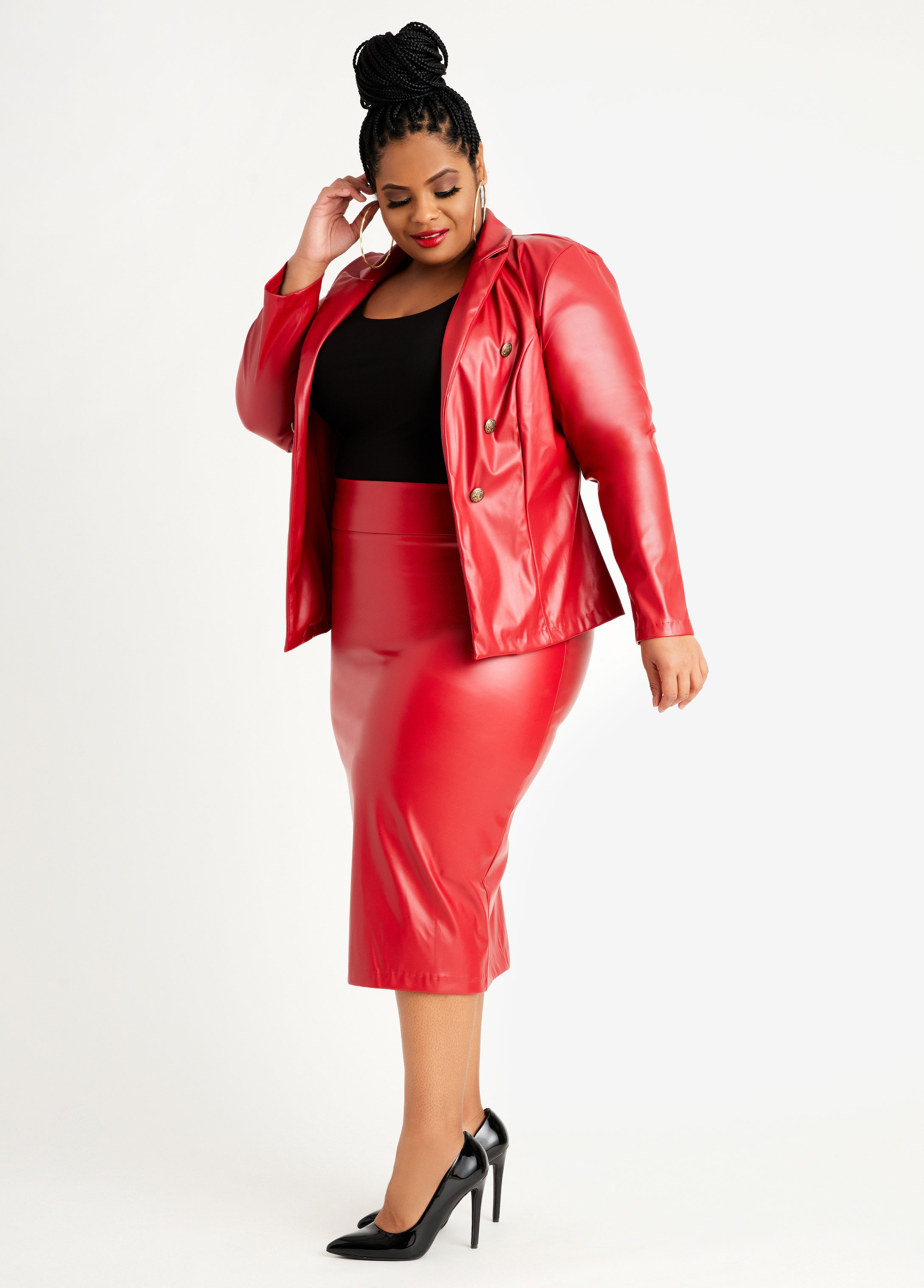 Spanx - Faux Leather Pencil Skirt Brick Red - $72 (38% Off Retail