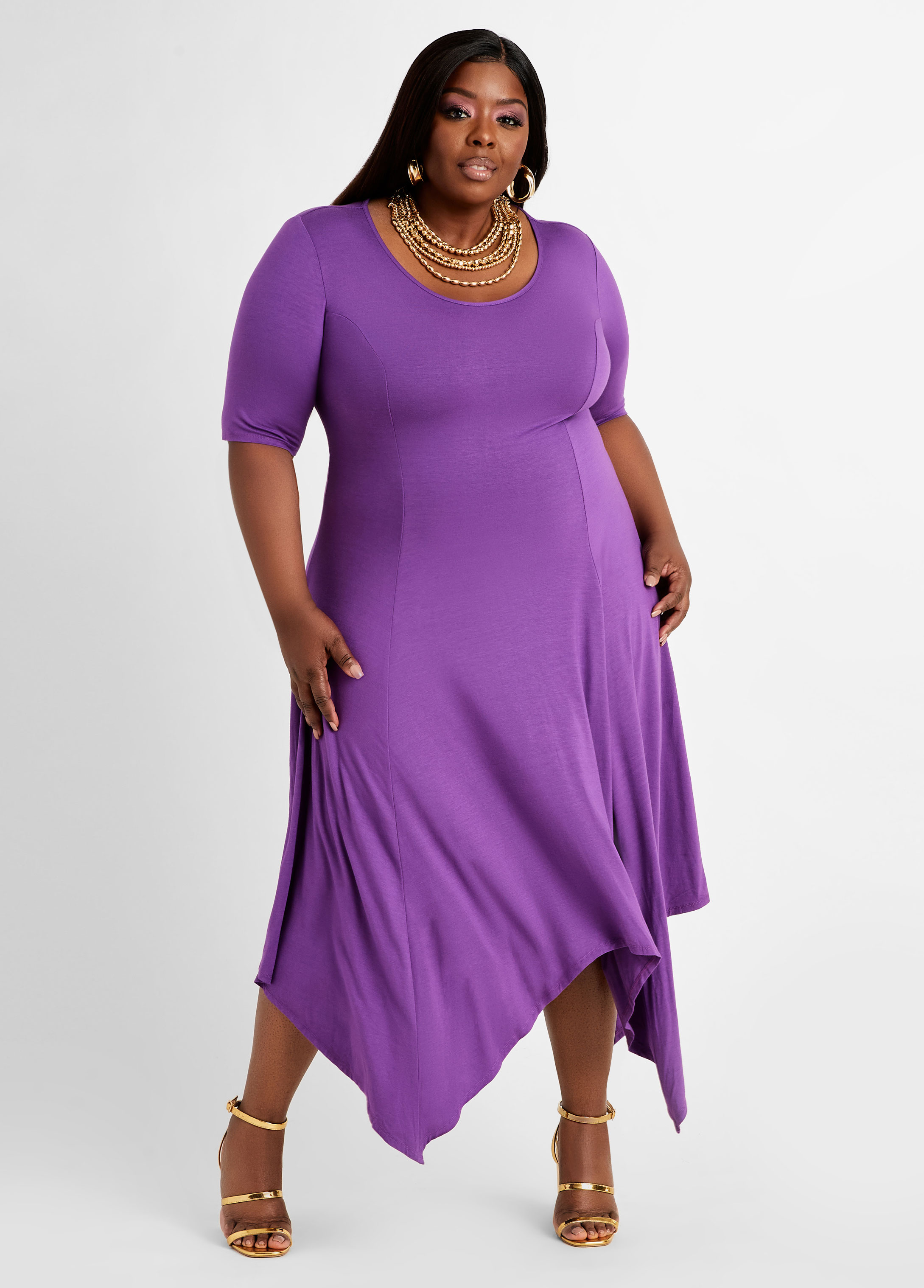 plus-size-knit-elbow-sleeve-asymmetric-fit-n-flare-maxi-comfy-dress