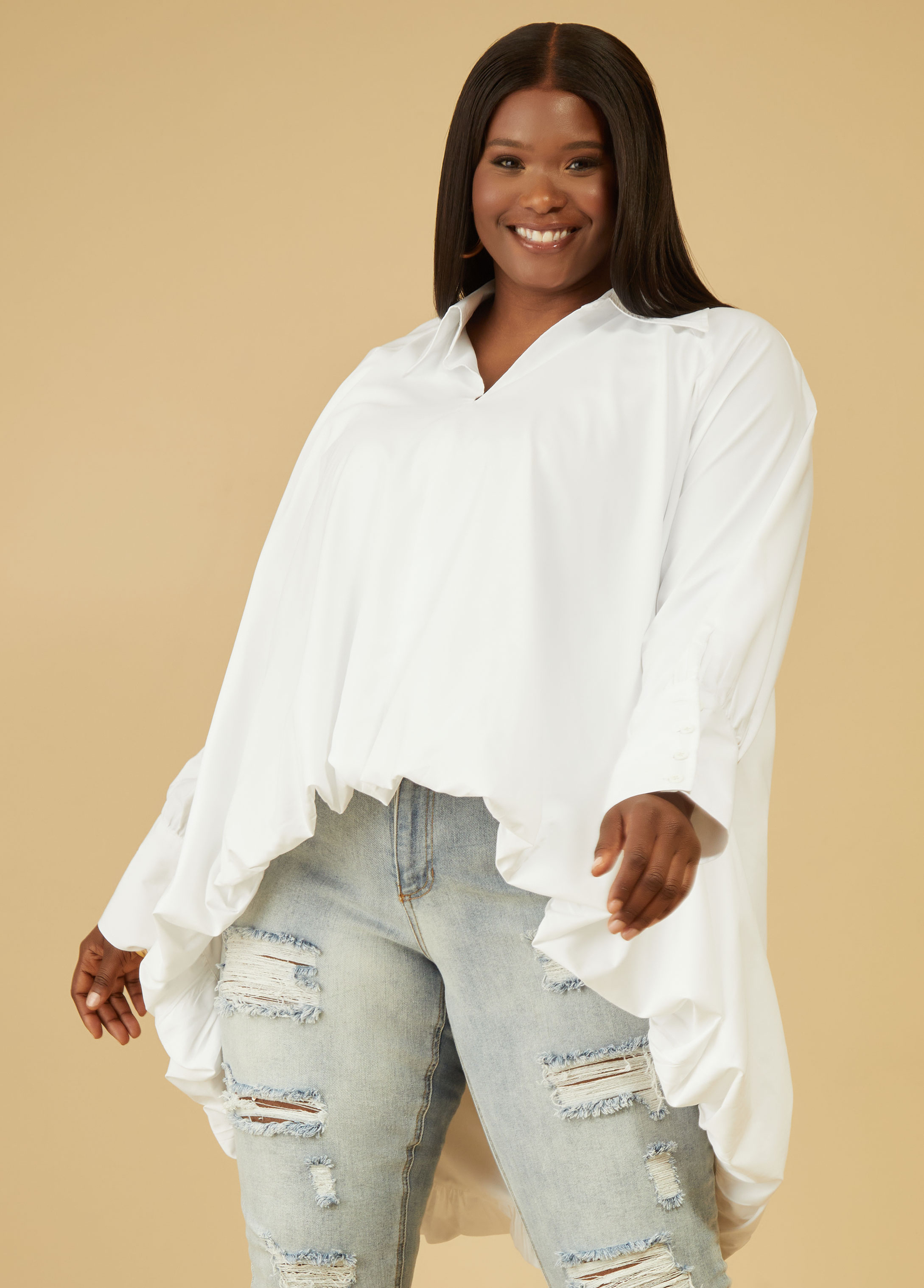 Plus Size hi low shirt plus size collared shirts plus size denim tunic