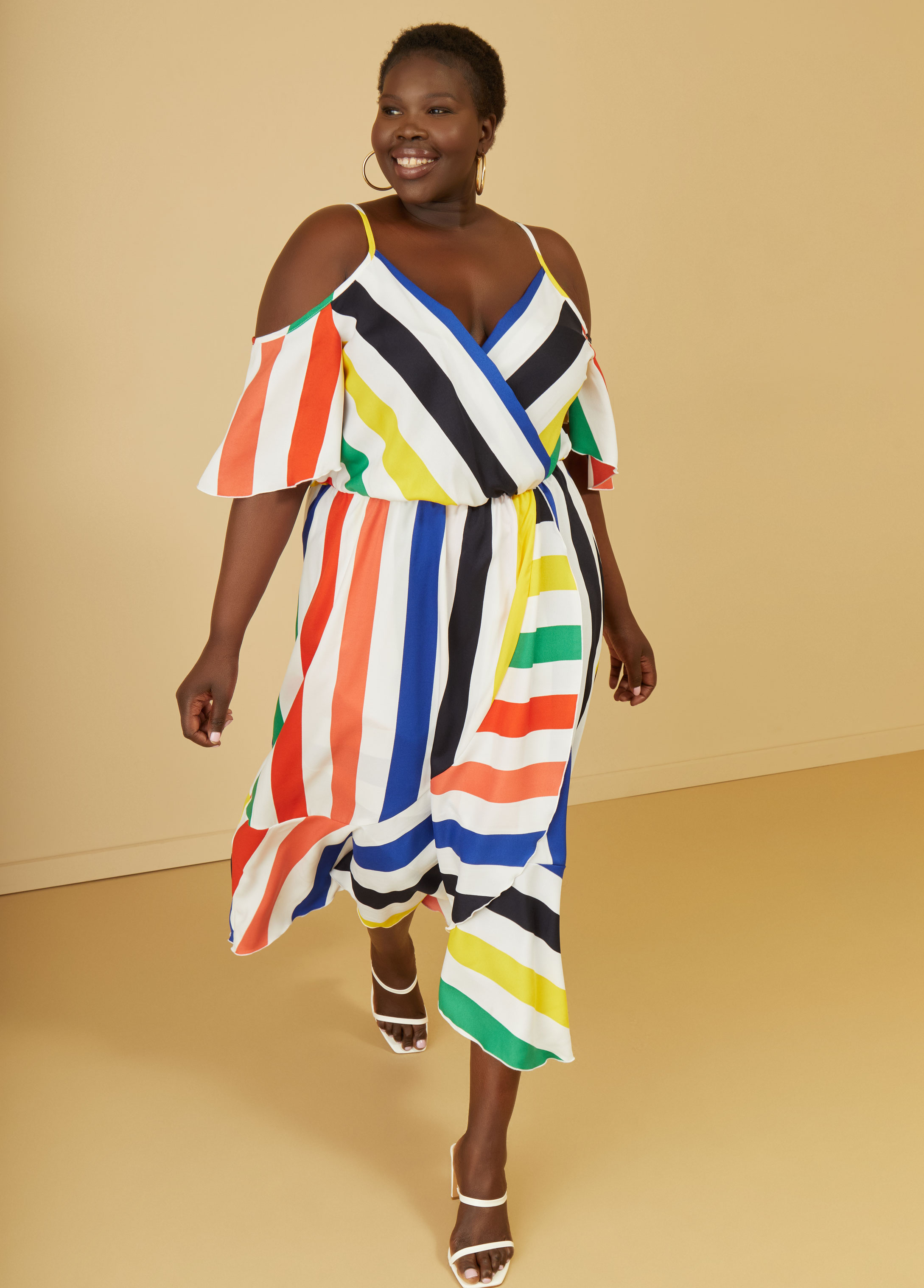 Plus Size Striped Faux Wrap Maxi Dress, MULTI, 34/36 - Ashley Stewart