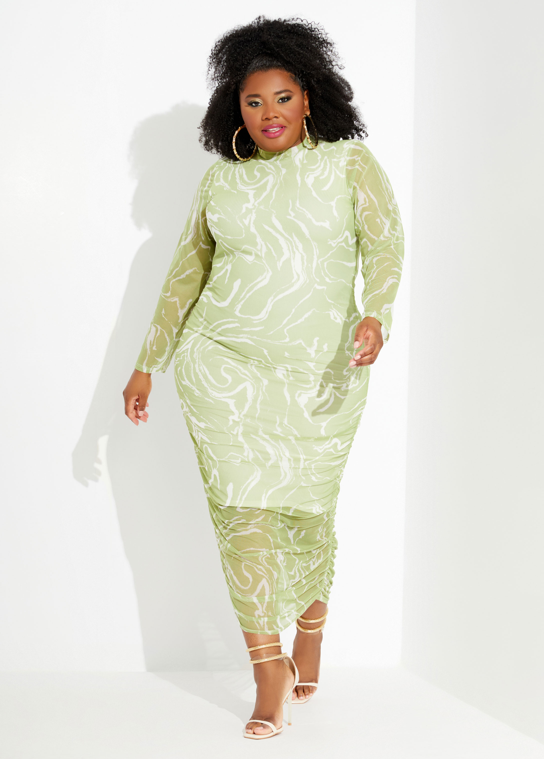 Plus Size Mesh Dress Plus Size Midi Dress Ruched Plus Size Dress