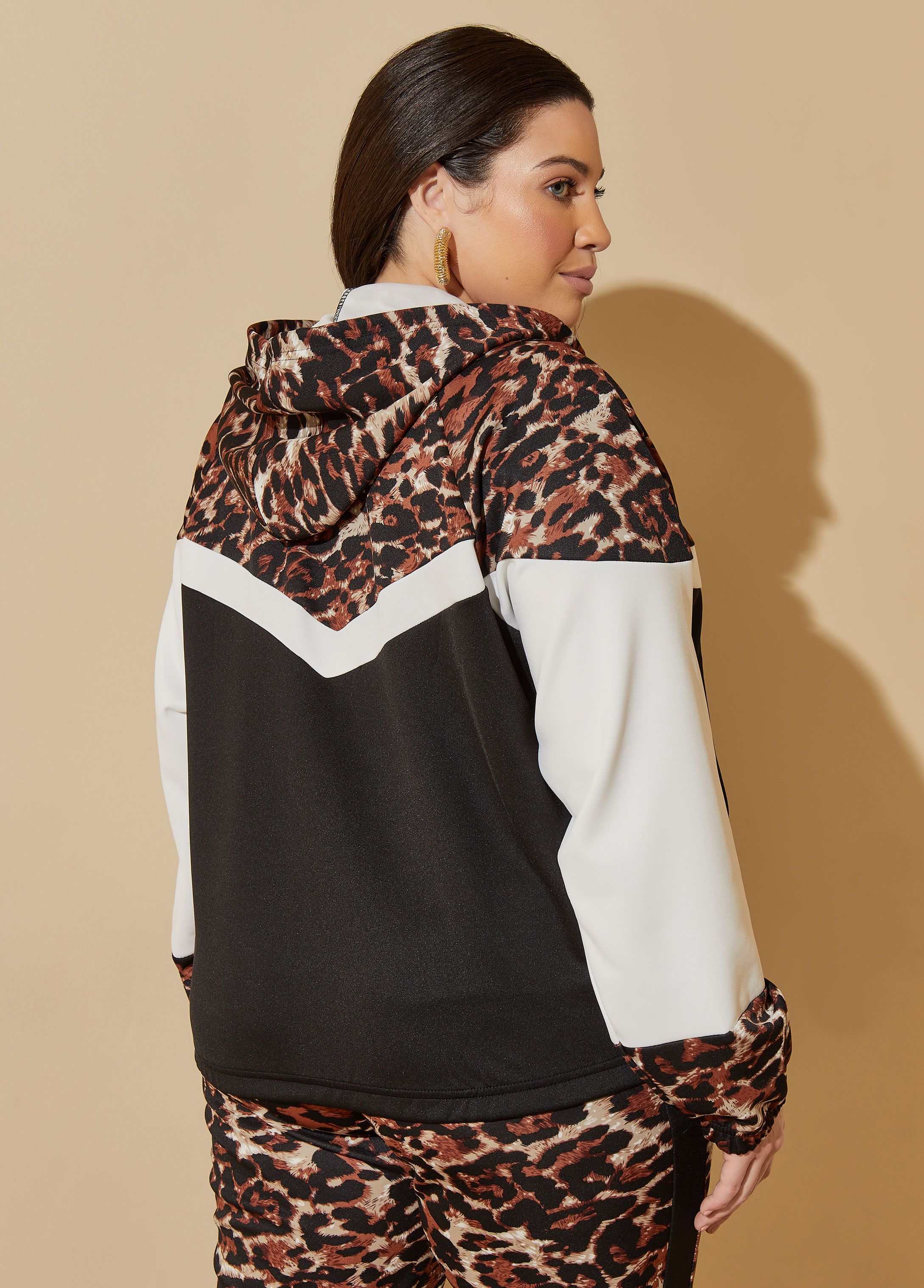 Plus Size Animal Print Paneled Track Jacket, Black, 18/20 - Ashley Stewart