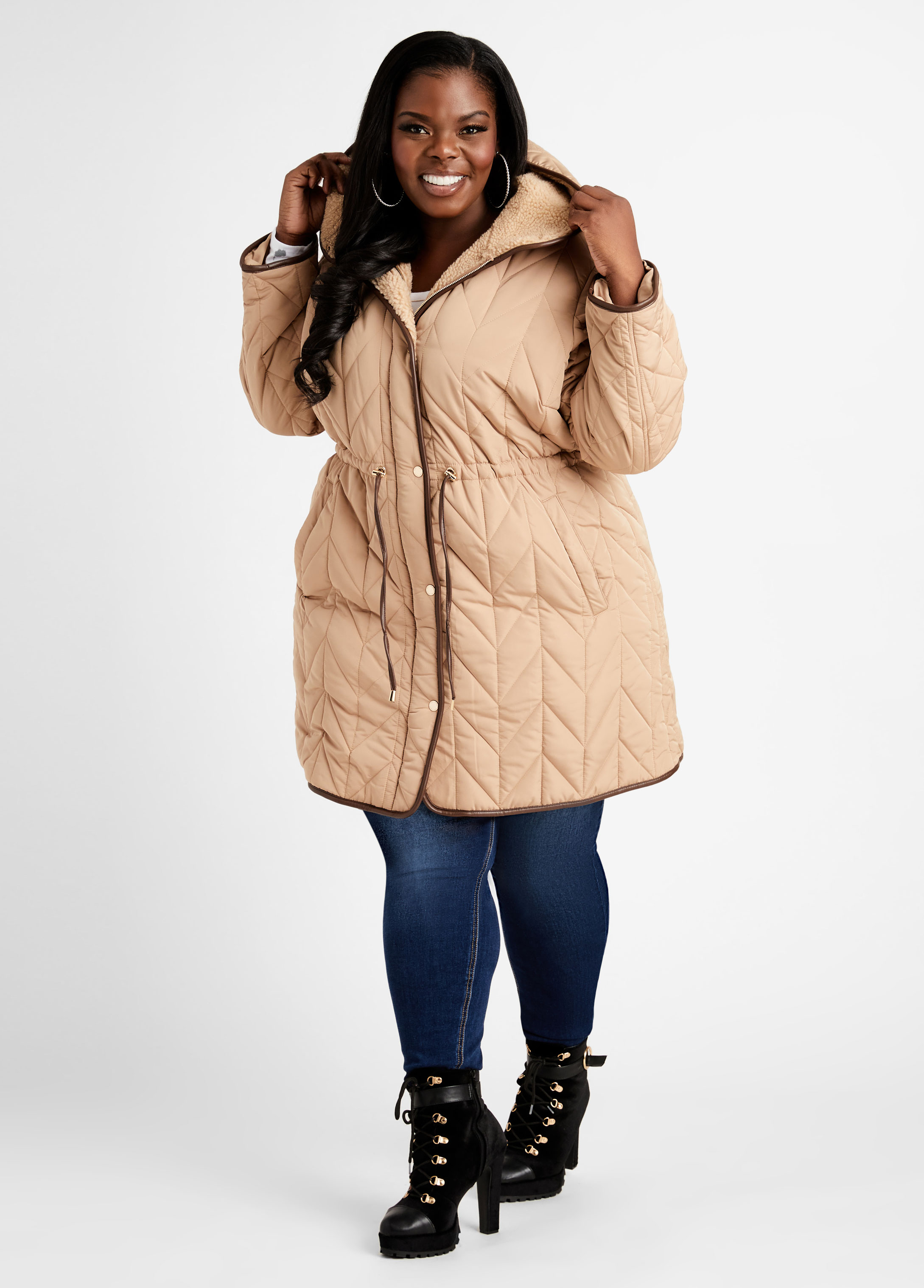 Plus Size Designer Vince Camuto Quilted Plus Size Shearling Coats