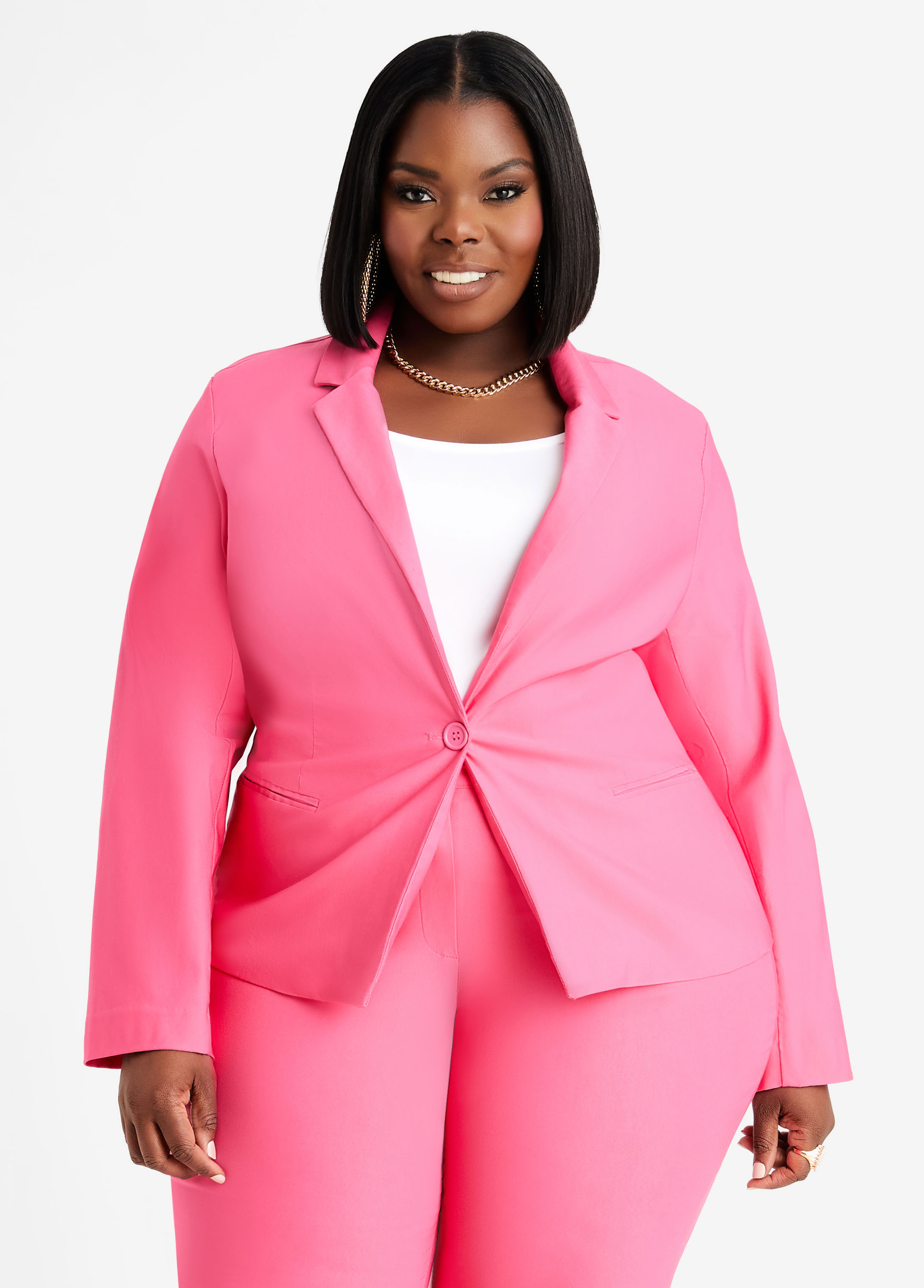 Pink Twill One Button Blazer