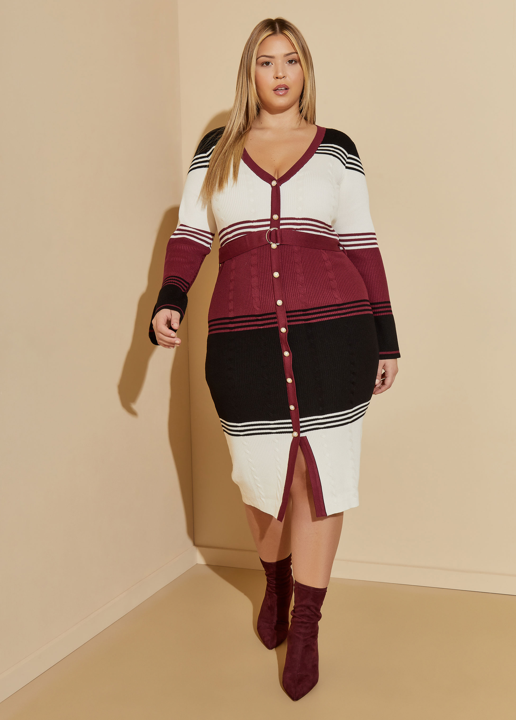 Talbot's Women’s Plus Size Sweater Dress Red Black Cream Striped 2x