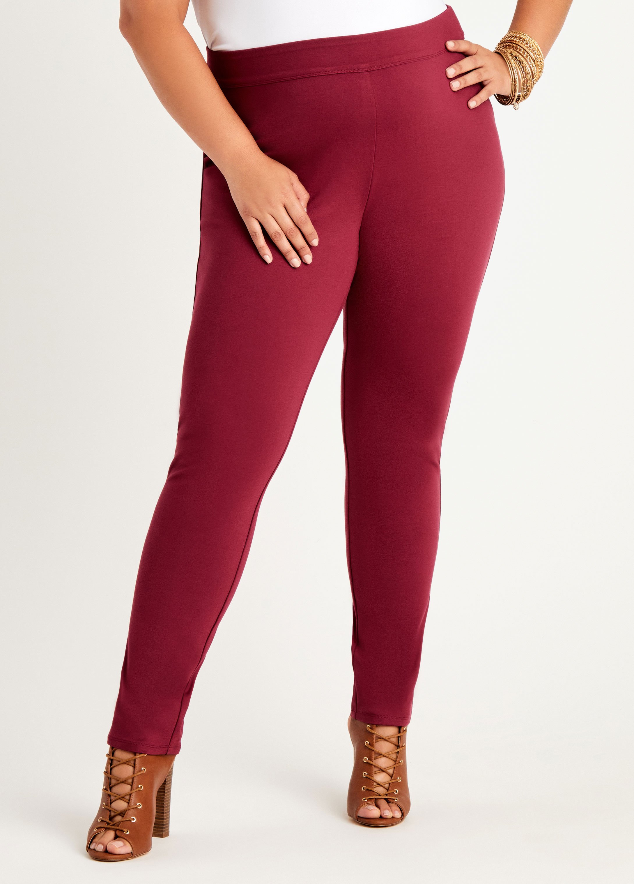 Plus Size Red Power Ponte Pull On High Waist Sexy Shaping Leggings