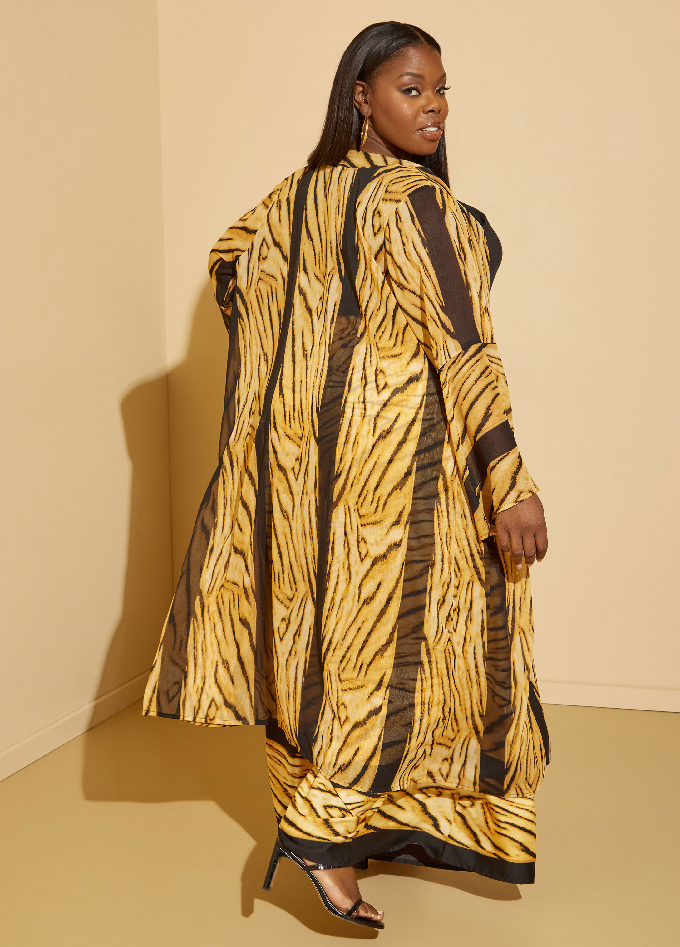 Paneled Tiger Print Kimono