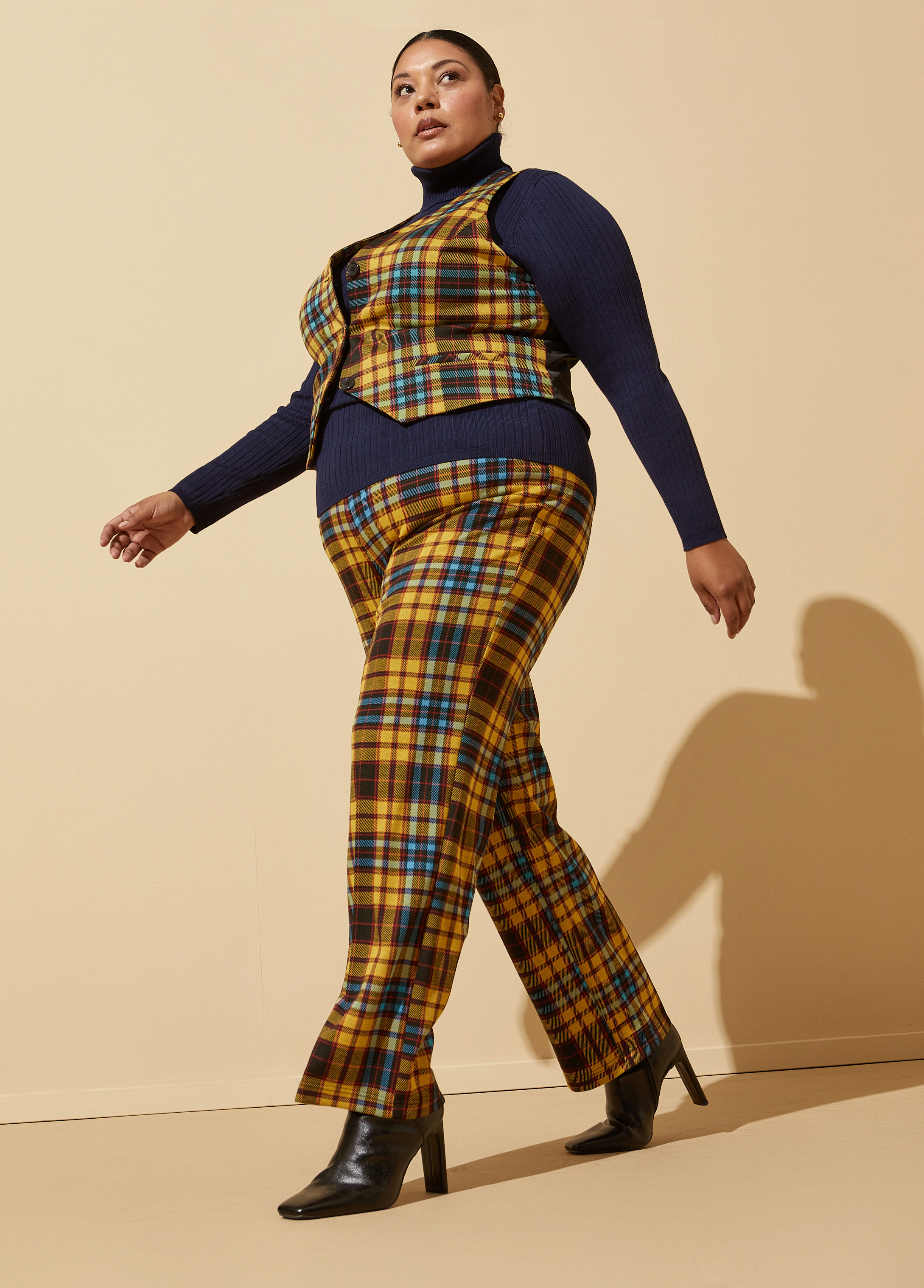 Plus Size Power Knit Plaid Trousers, MULTI, 32 - Ashley Stewart