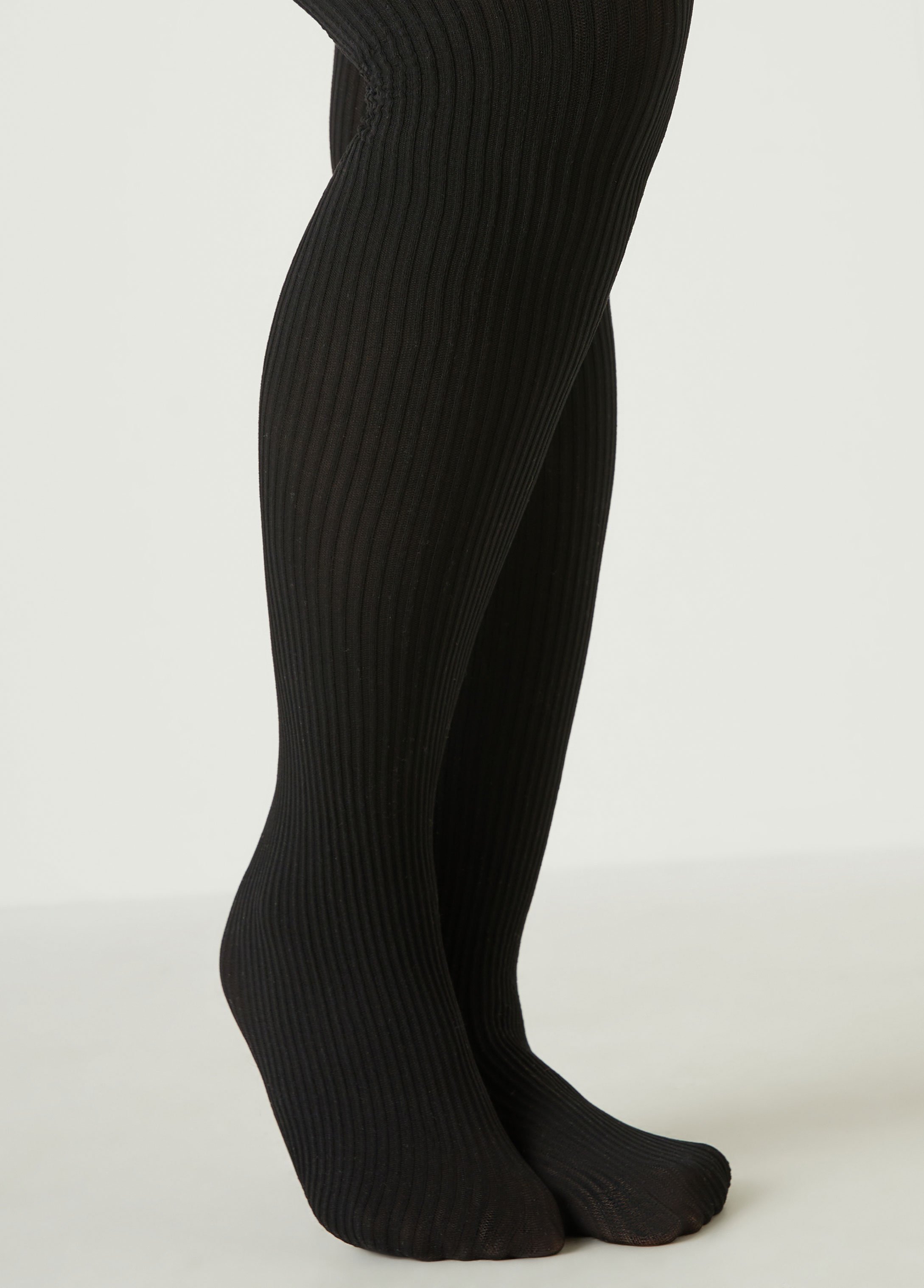 Plus Size 50 Denier Ribbed Footed Tights, BLACK, E - Ashley Stewart