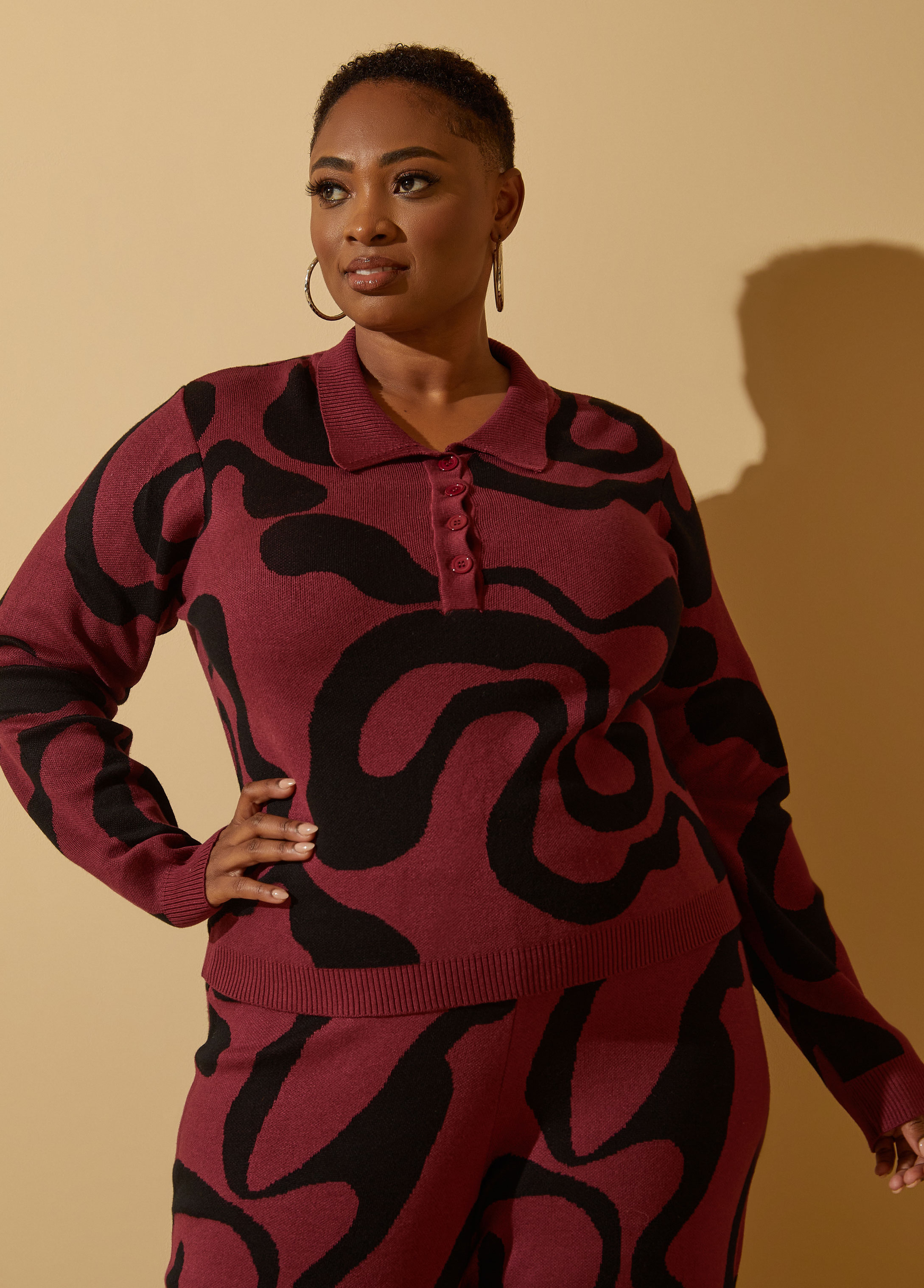Plus Size Swirl Intarsia Sweater, RED, 12 - Ashley Stewart