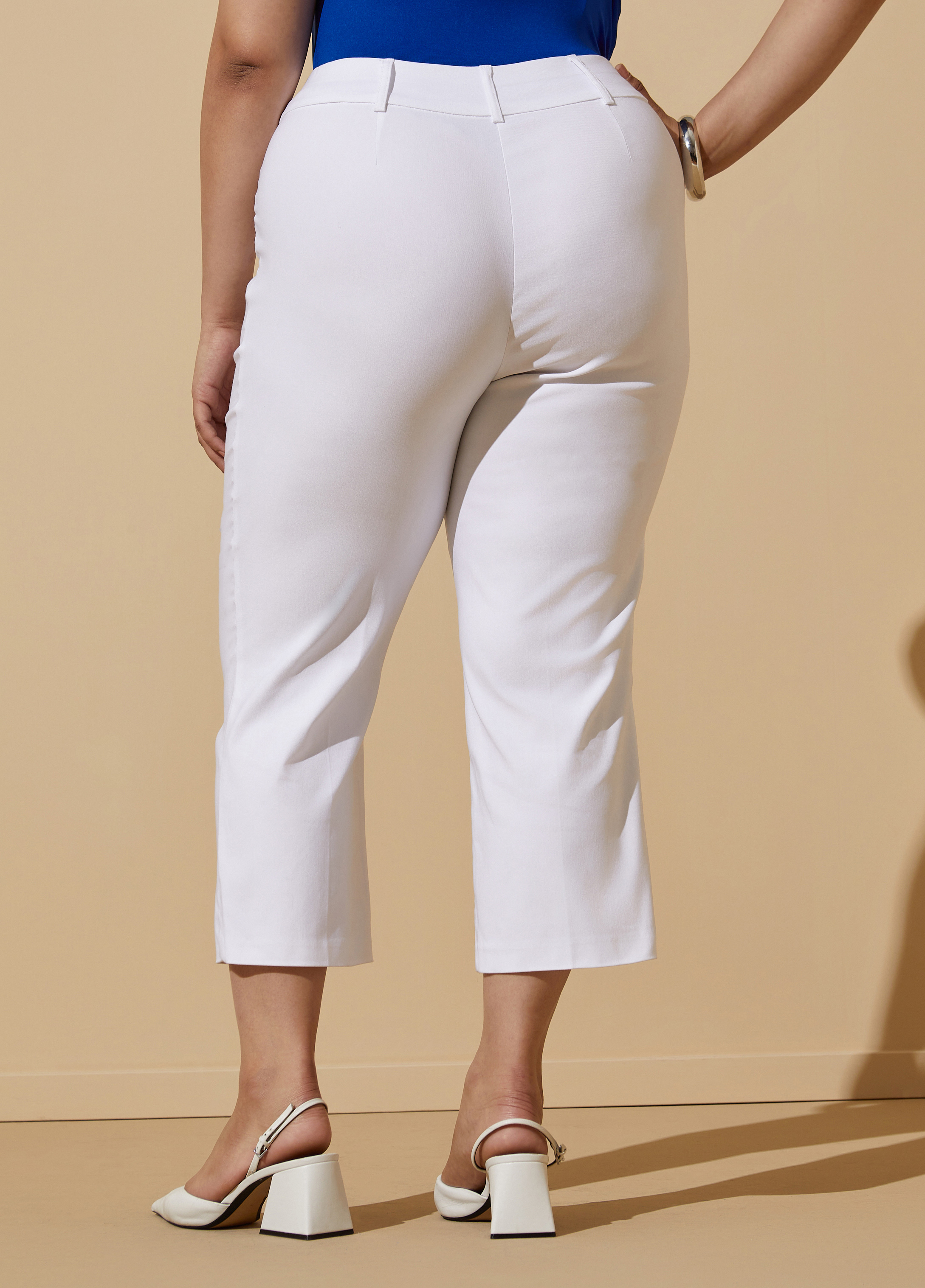 JM Collection (A22-83*) Pull-On Split-Hem Stretch Capri Pants White Sz XL