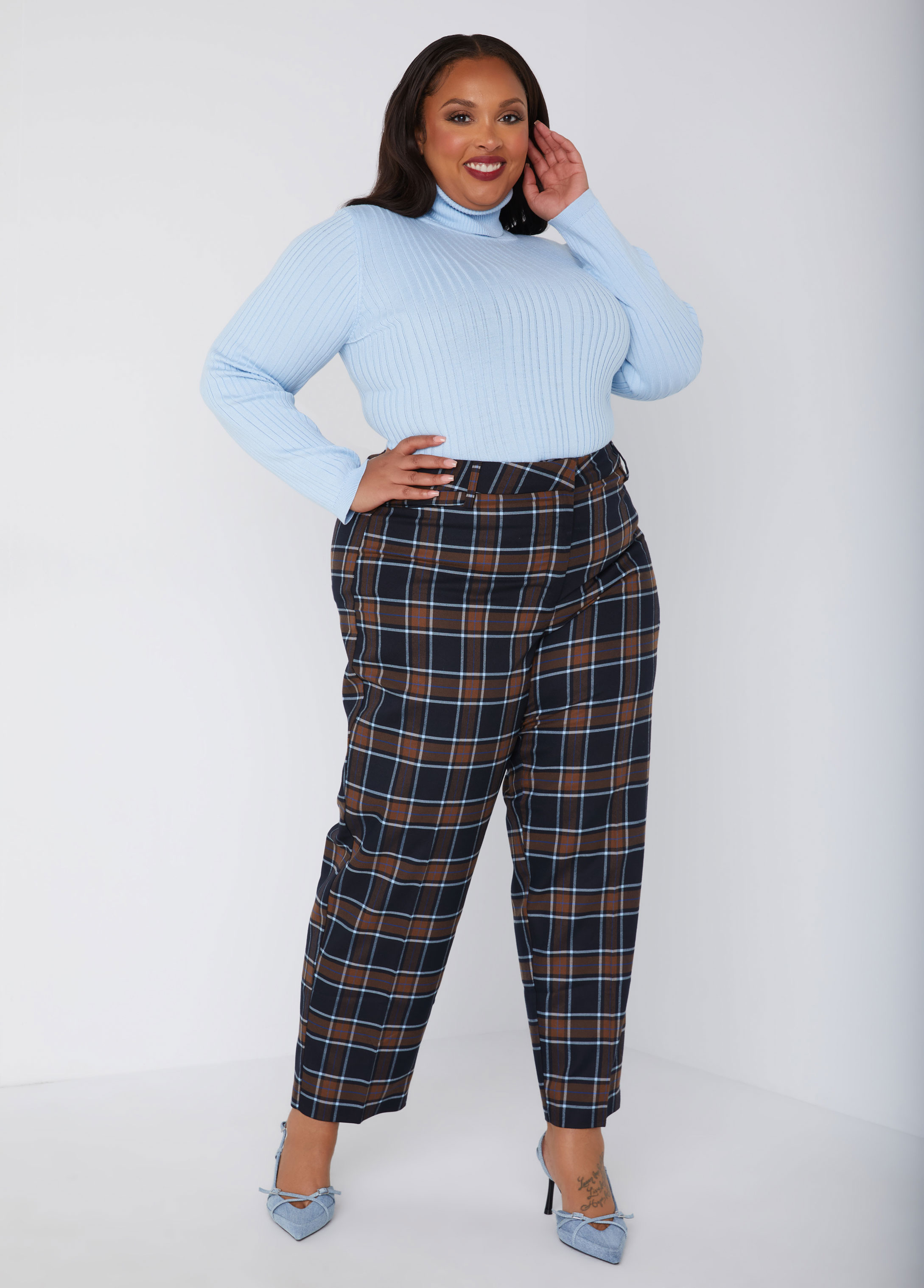 Plus Size Tapered Plaid Ankle Pants, BLUE, 18 - Ashley Stewart