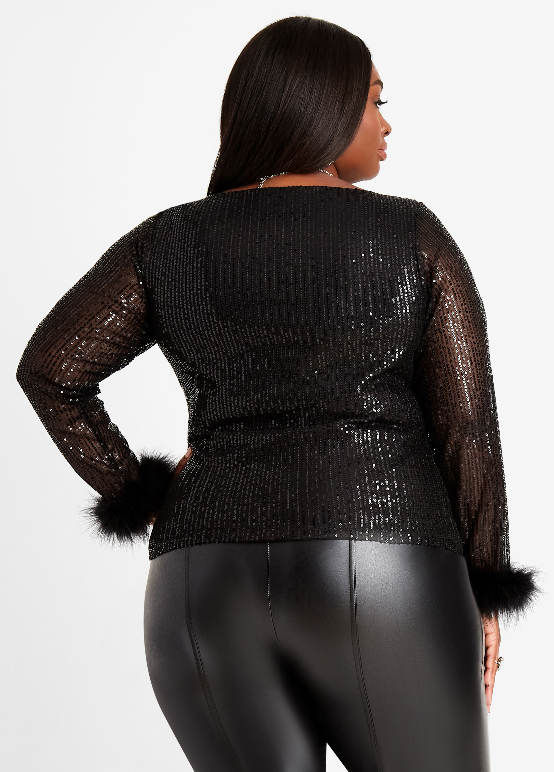 Sequin Asymmetric Top Black Leather Details / Evening Top / Asymmetrical Top  / Black Leather Top / Sequin Top / Plus Size Top / 35157 