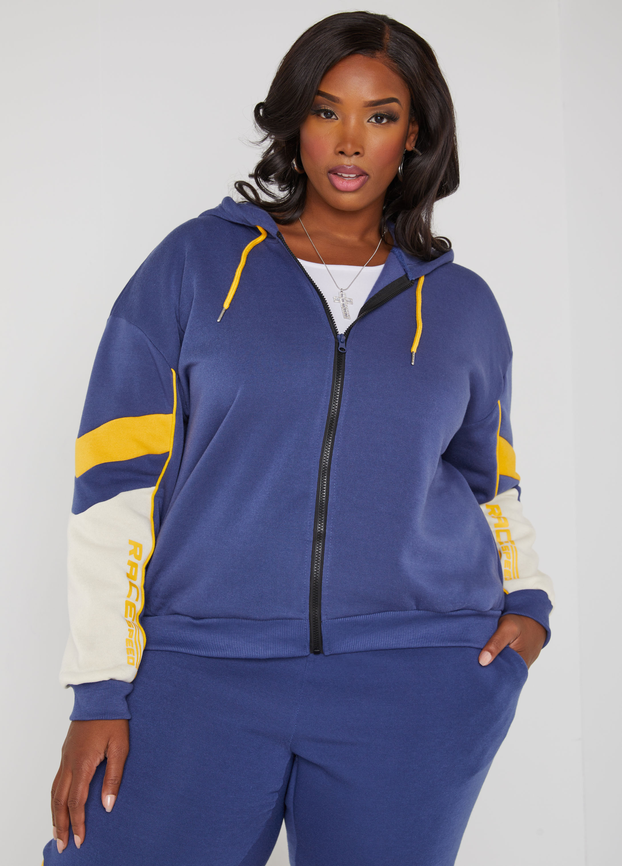 Plus Size Race Striped Hoodie, BLUE, 3X - Ashley Stewart