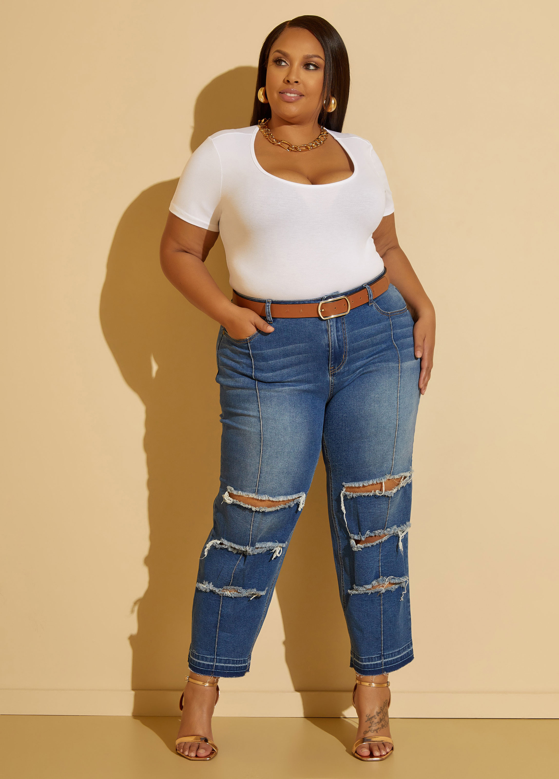 Plus Size Cassidy Distressed Jeans - Plus Size Bottoms - Curvy