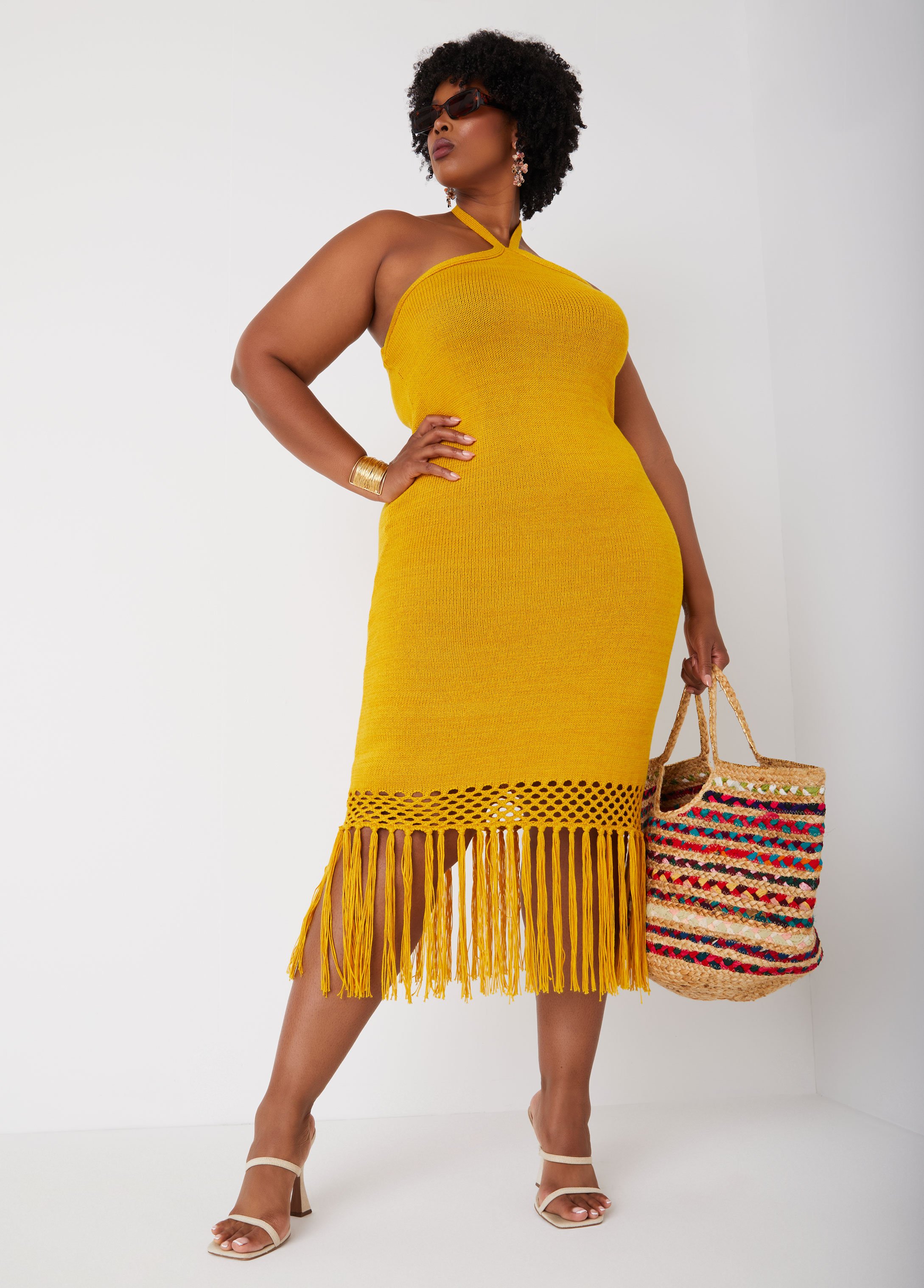 Fringed Halter Midaxi Dress