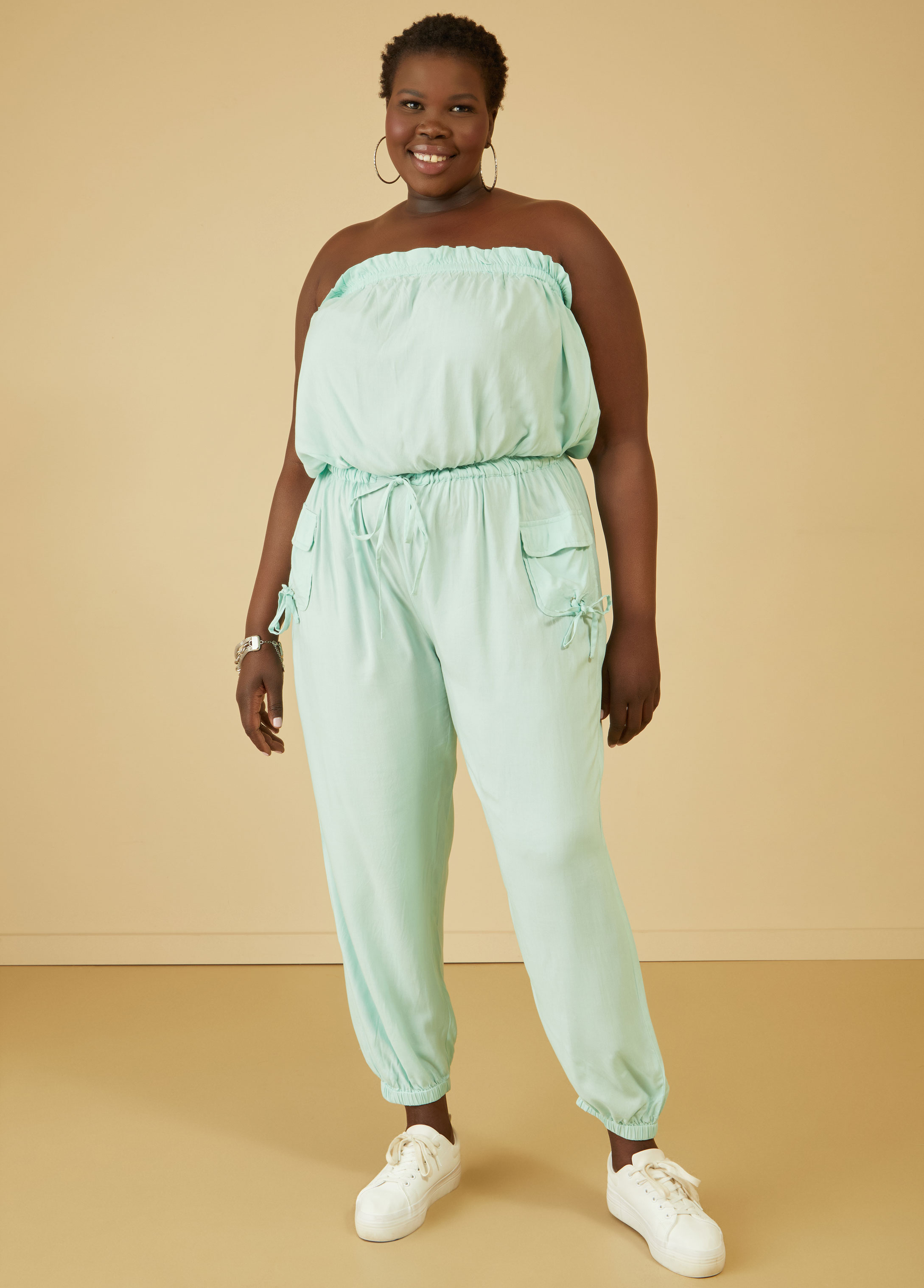 Plus Size Strapless Joggers Jumpsuit, GREEN, 22/24 - Ashley Stewart