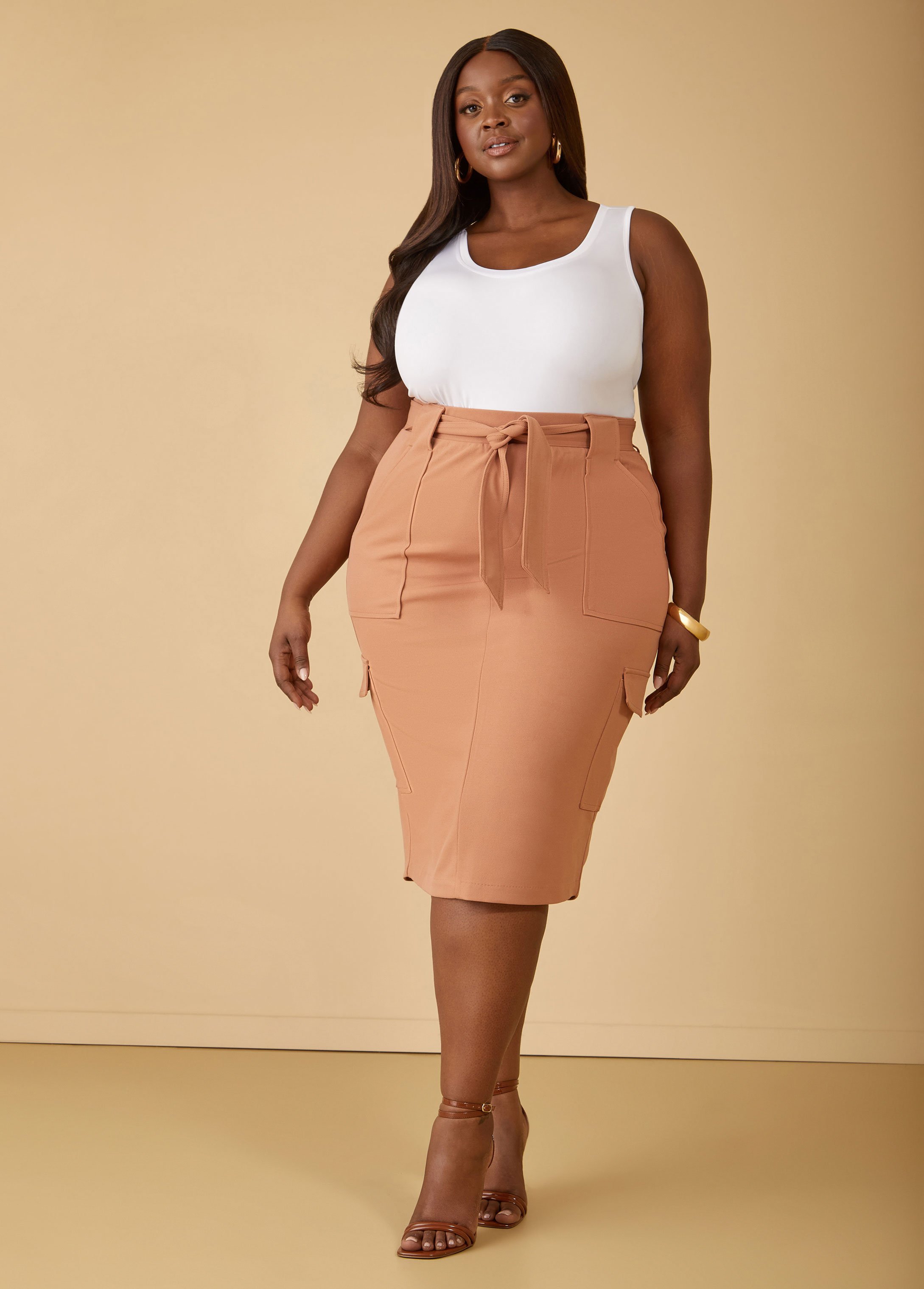 Belted Midi Cargo Skirt