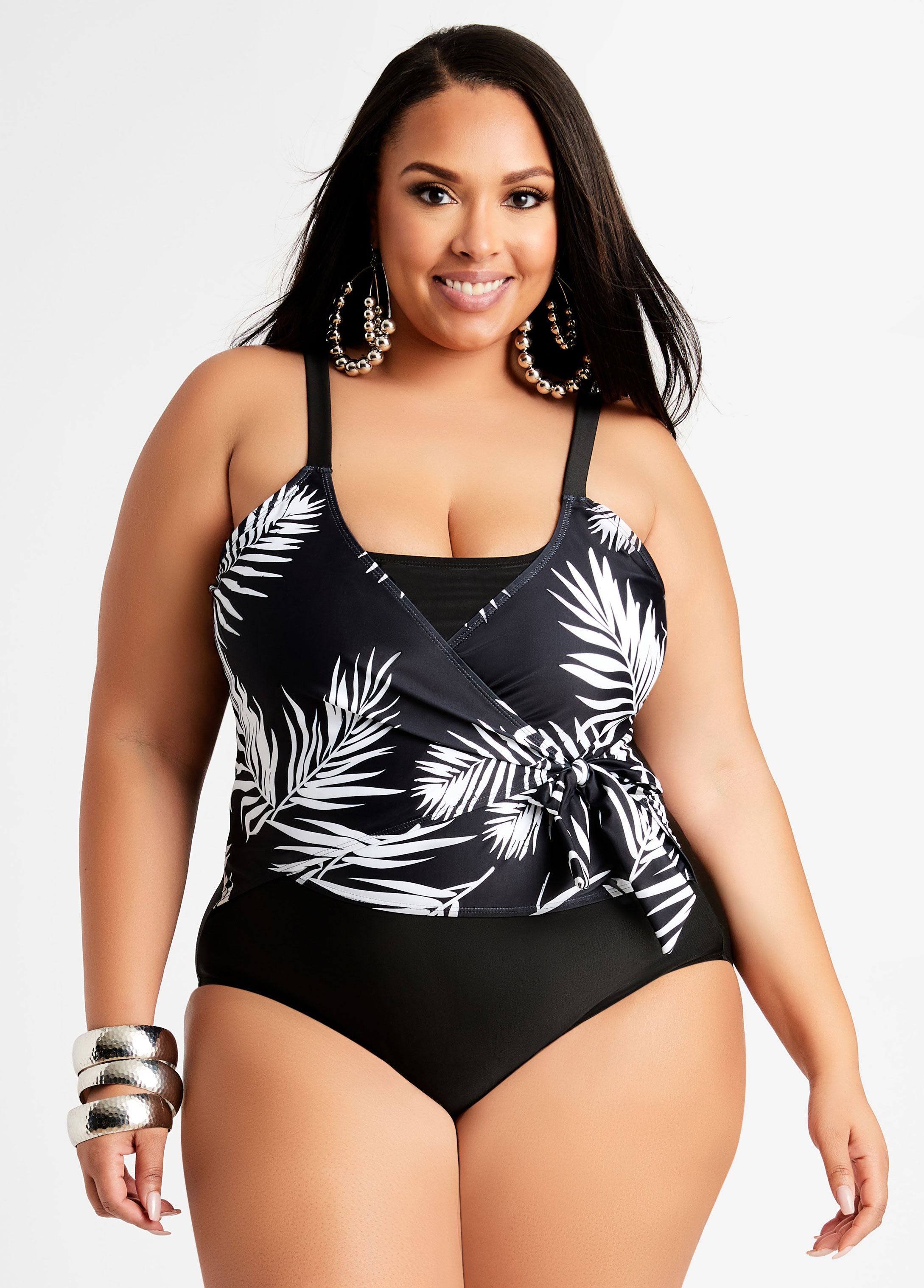 plus size palm leaf swimsuit