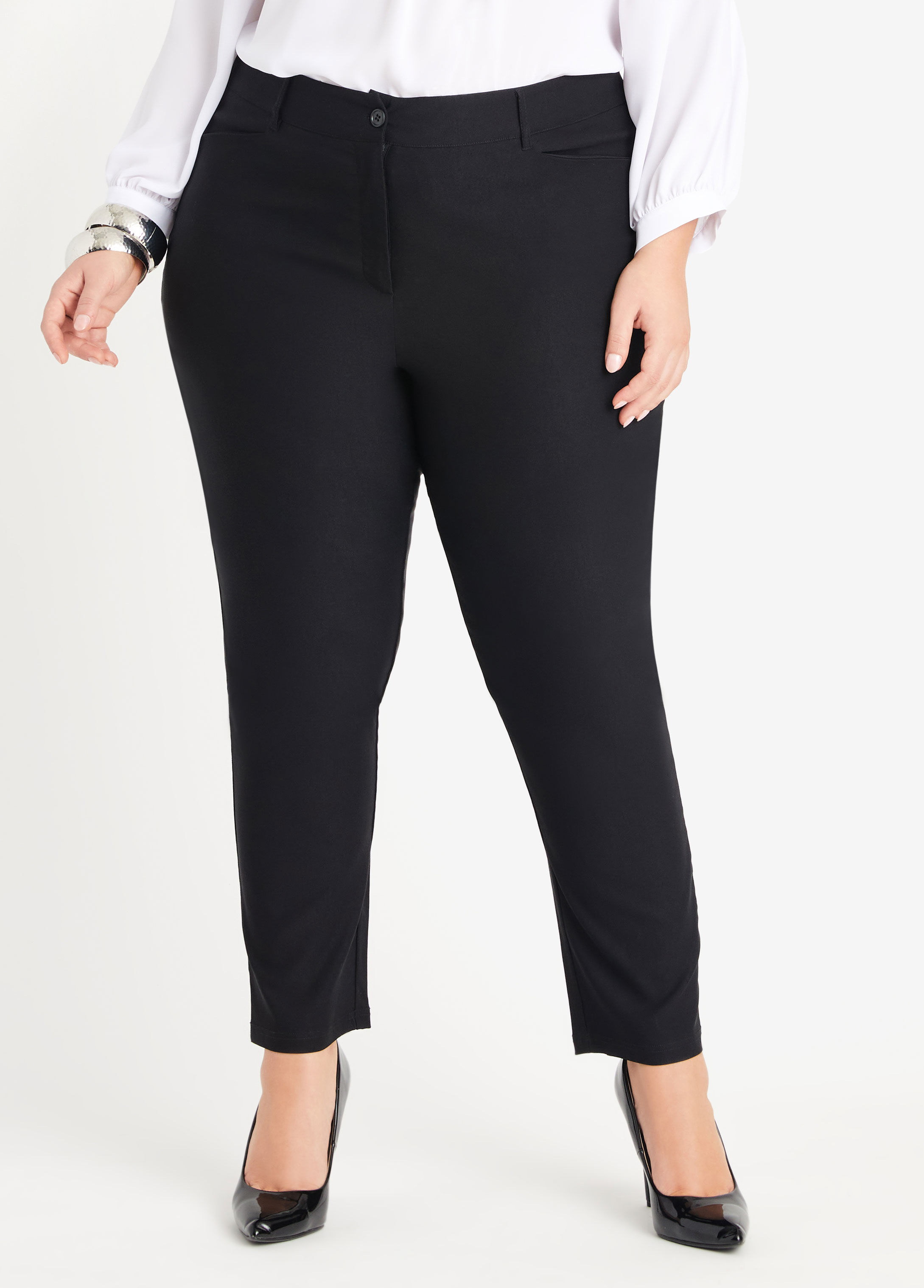 Plus Size Black Stretch Ankle Pant Plus Size Suits For Womens Office wear