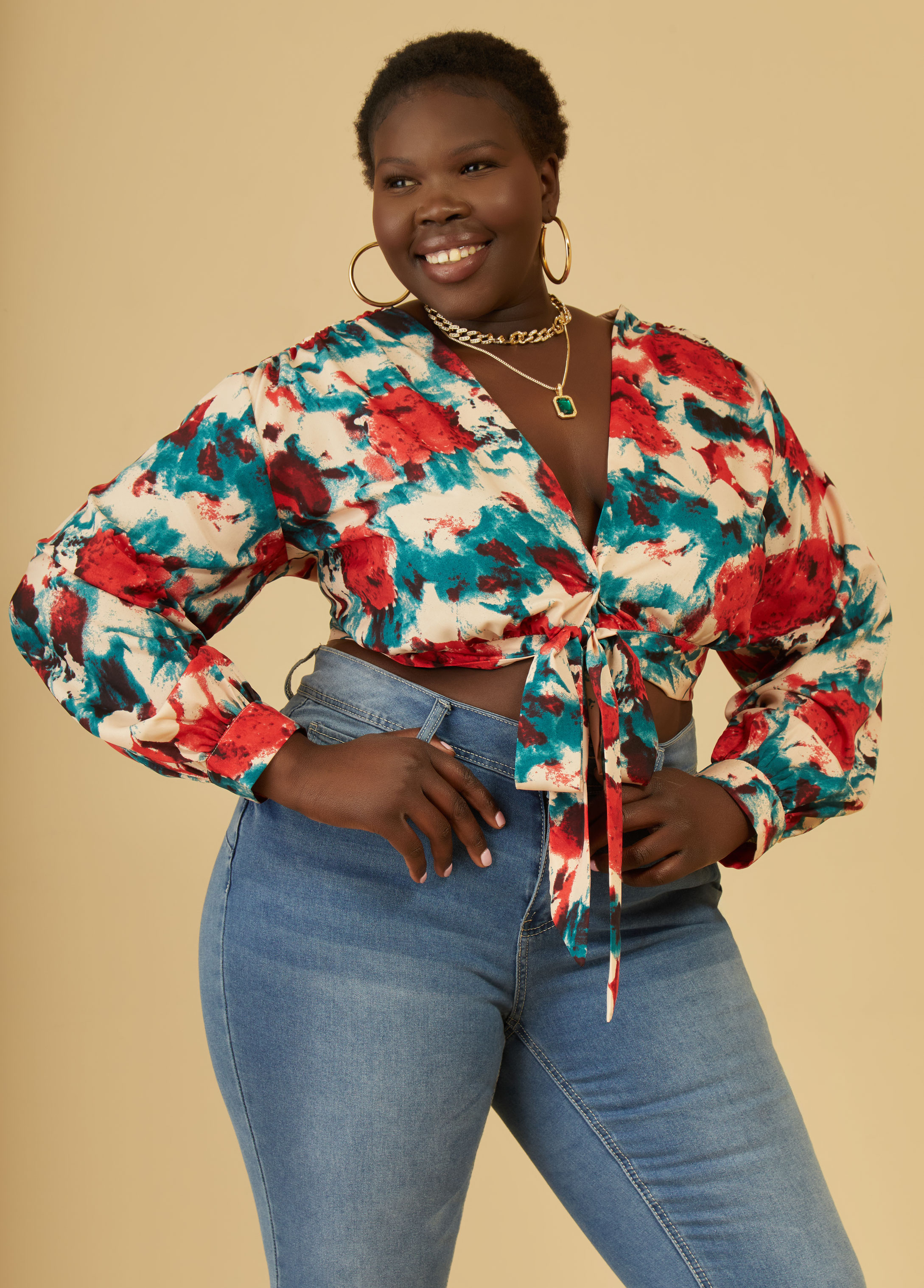 Plus Size printed crop top plus size summer tops plus size blouse