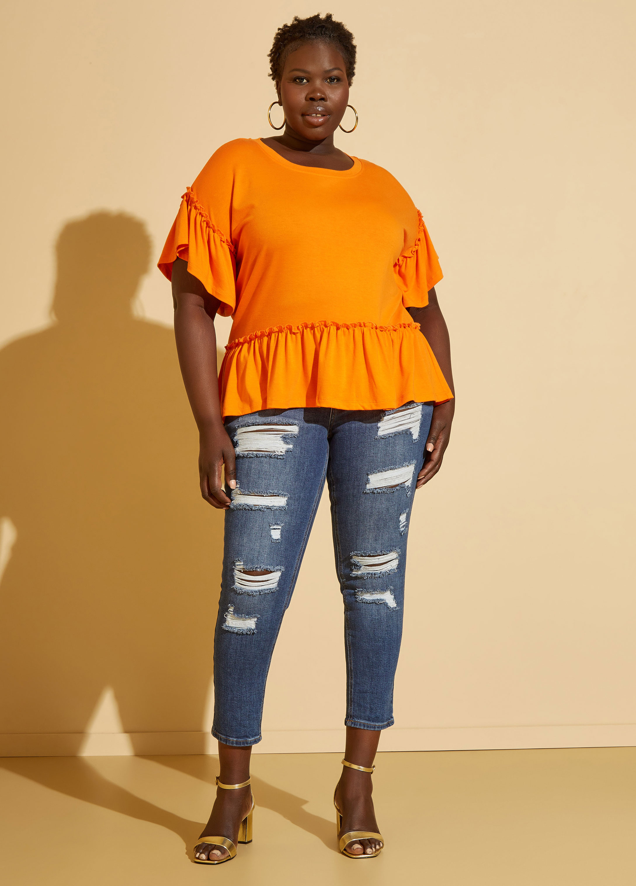 Ruffled Peplum Jersey Top