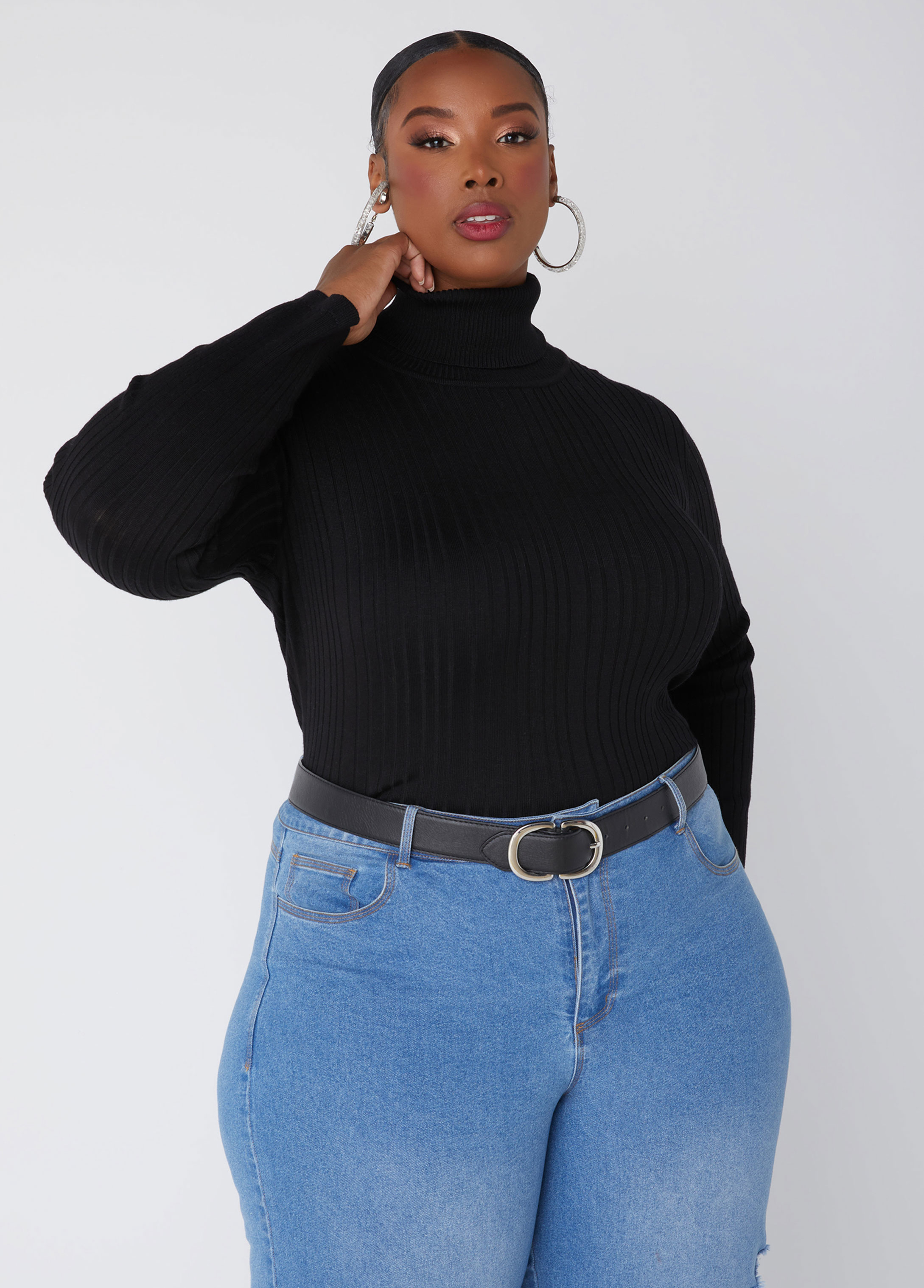 Plus Size Pullover Turtleneck Sweater, BLACK, 30/32 - Ashley Stewart