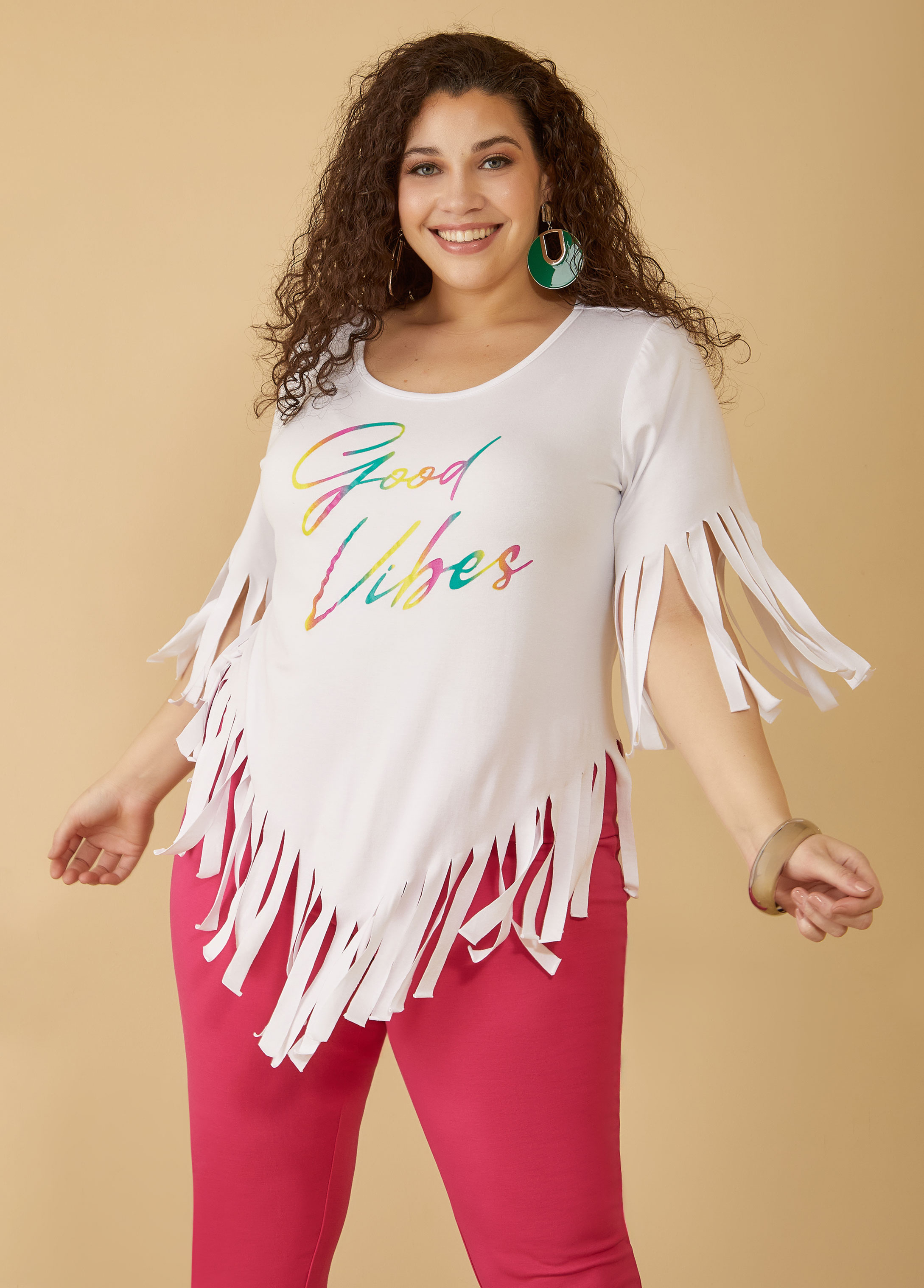 Good Vibes Fringed Graphic Tee