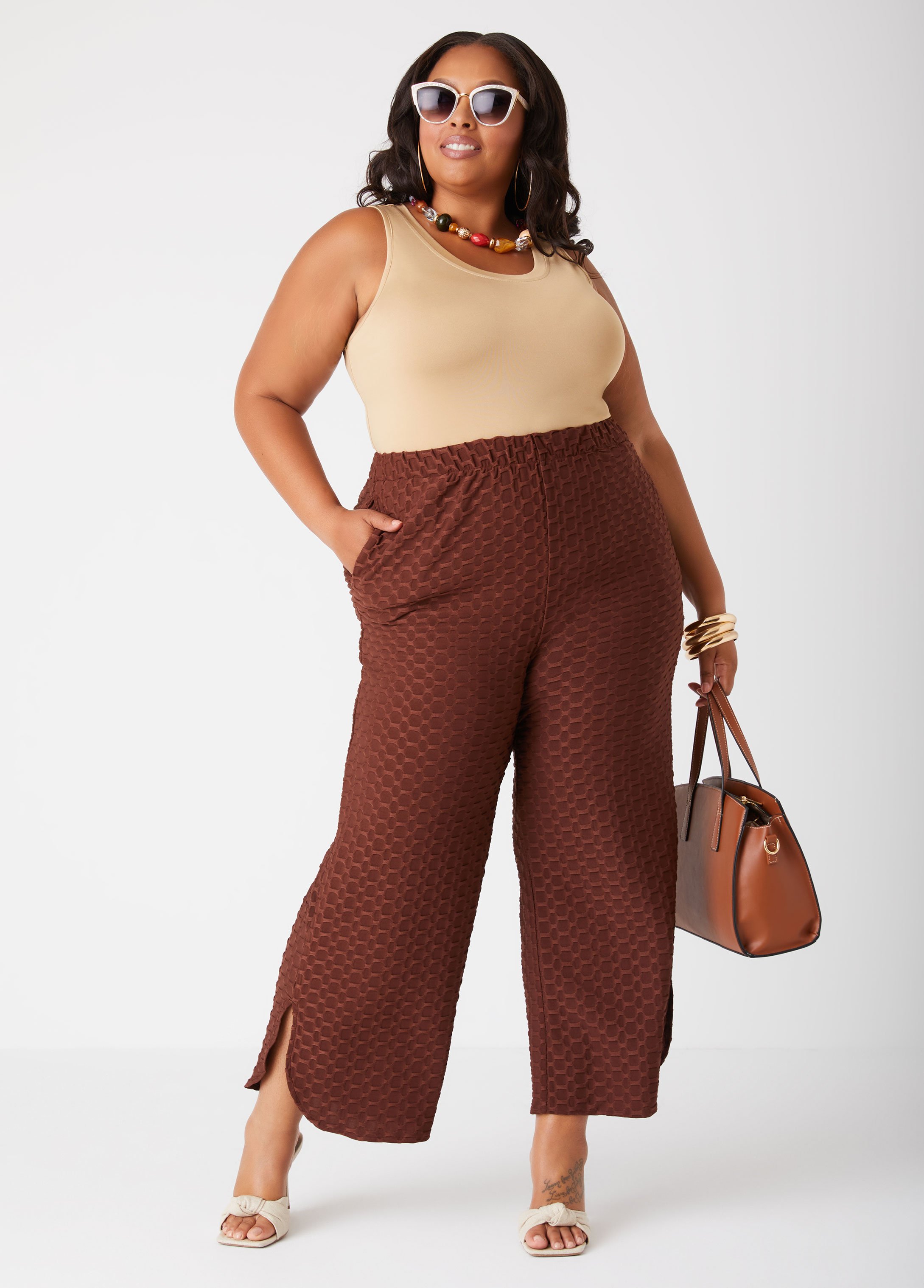 Honeycomb Knit Wide Leg Pants