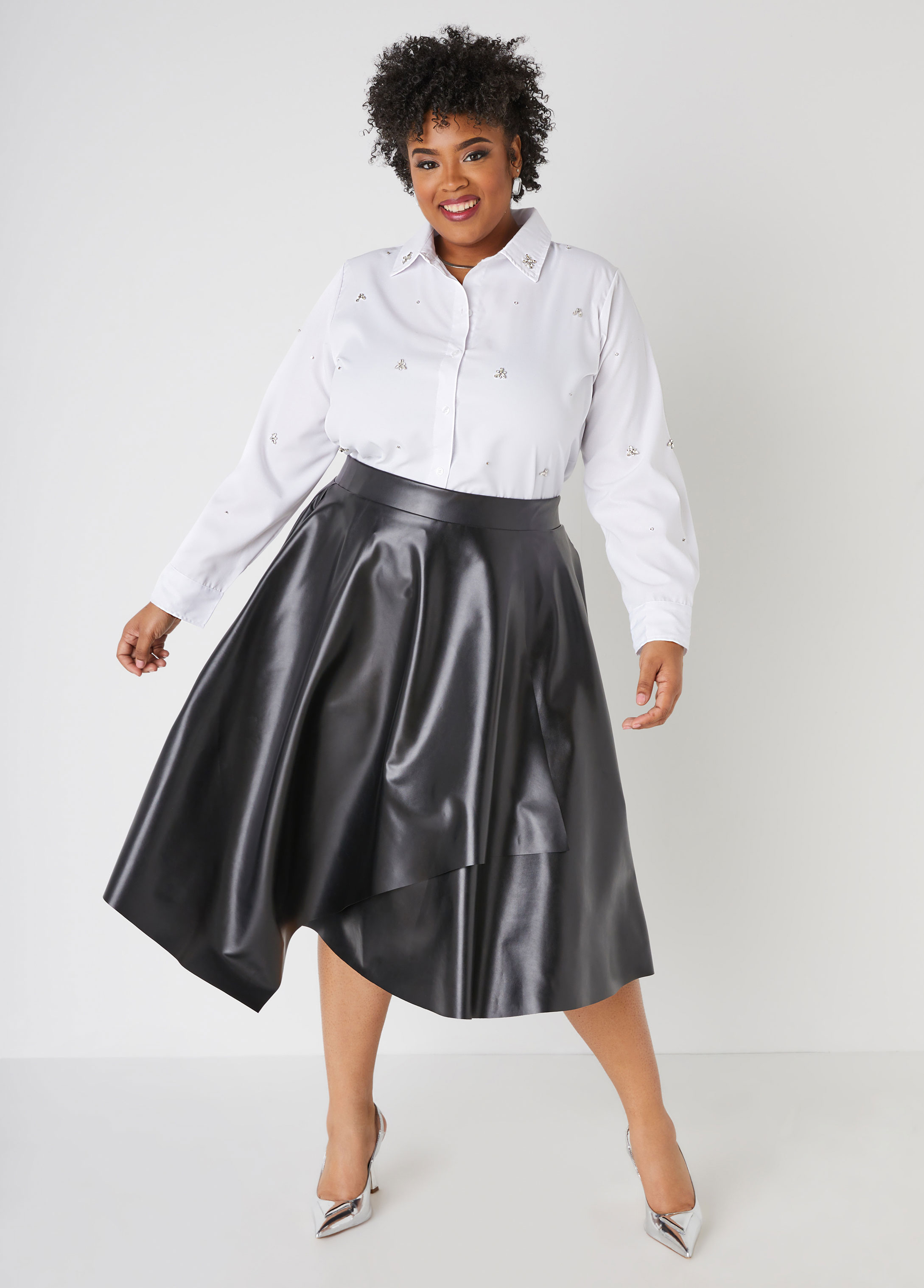 Plus Size Faux Leather A Line Skirt, BLACK, 10/12 - Ashley Stewart