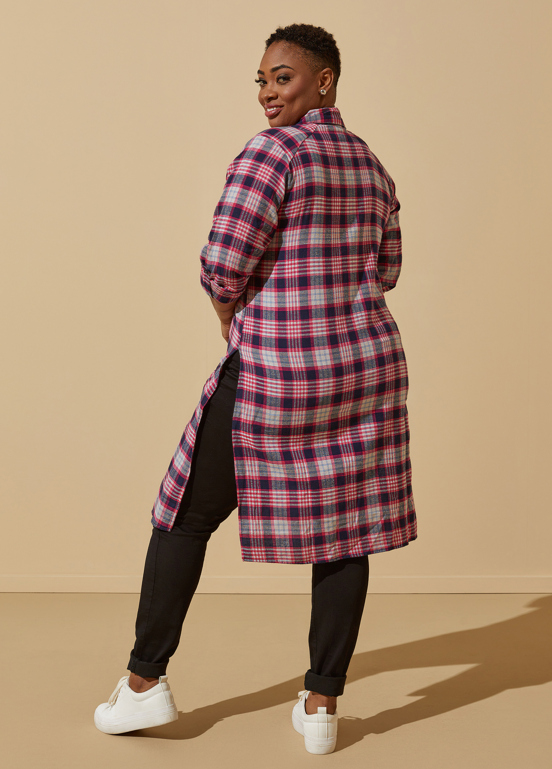 Long plaid sales shirt dress