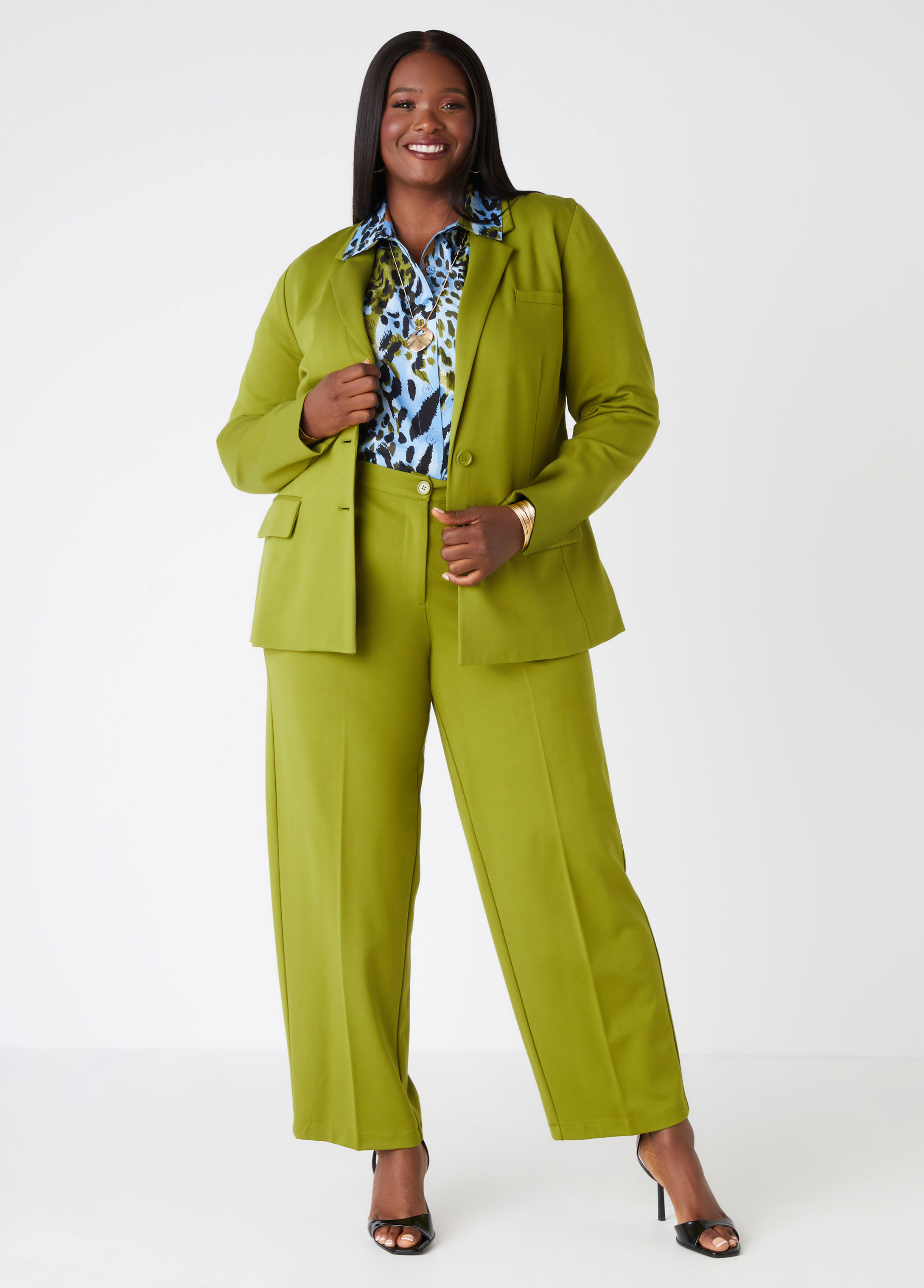 Plus Size High Rise Ponte Straight Leg Trousers, GREEN, 26 - Ashley Stewart