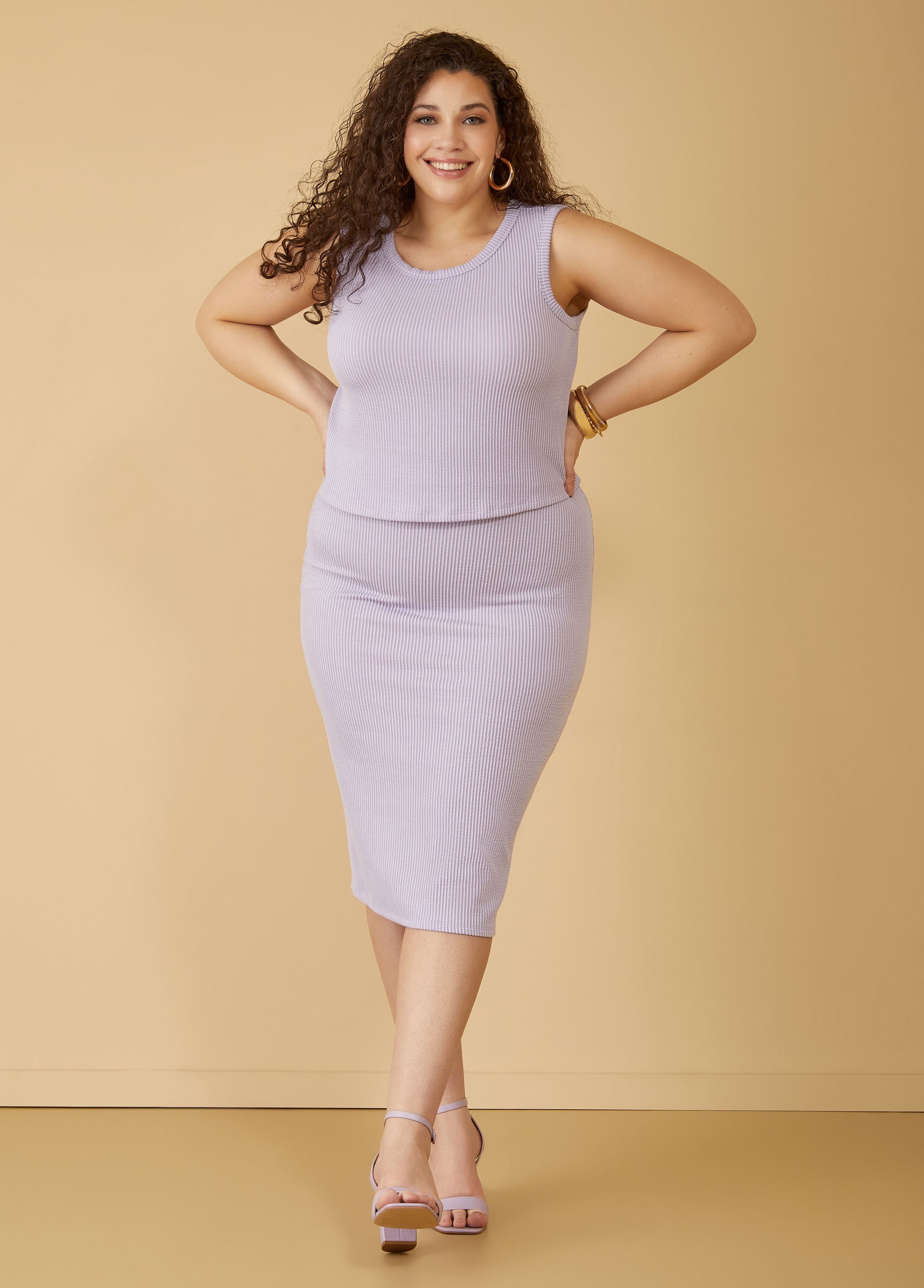 Plus Size Ribbed Midi Skirt, PURPLE, 34/36 - Ashley Stewart