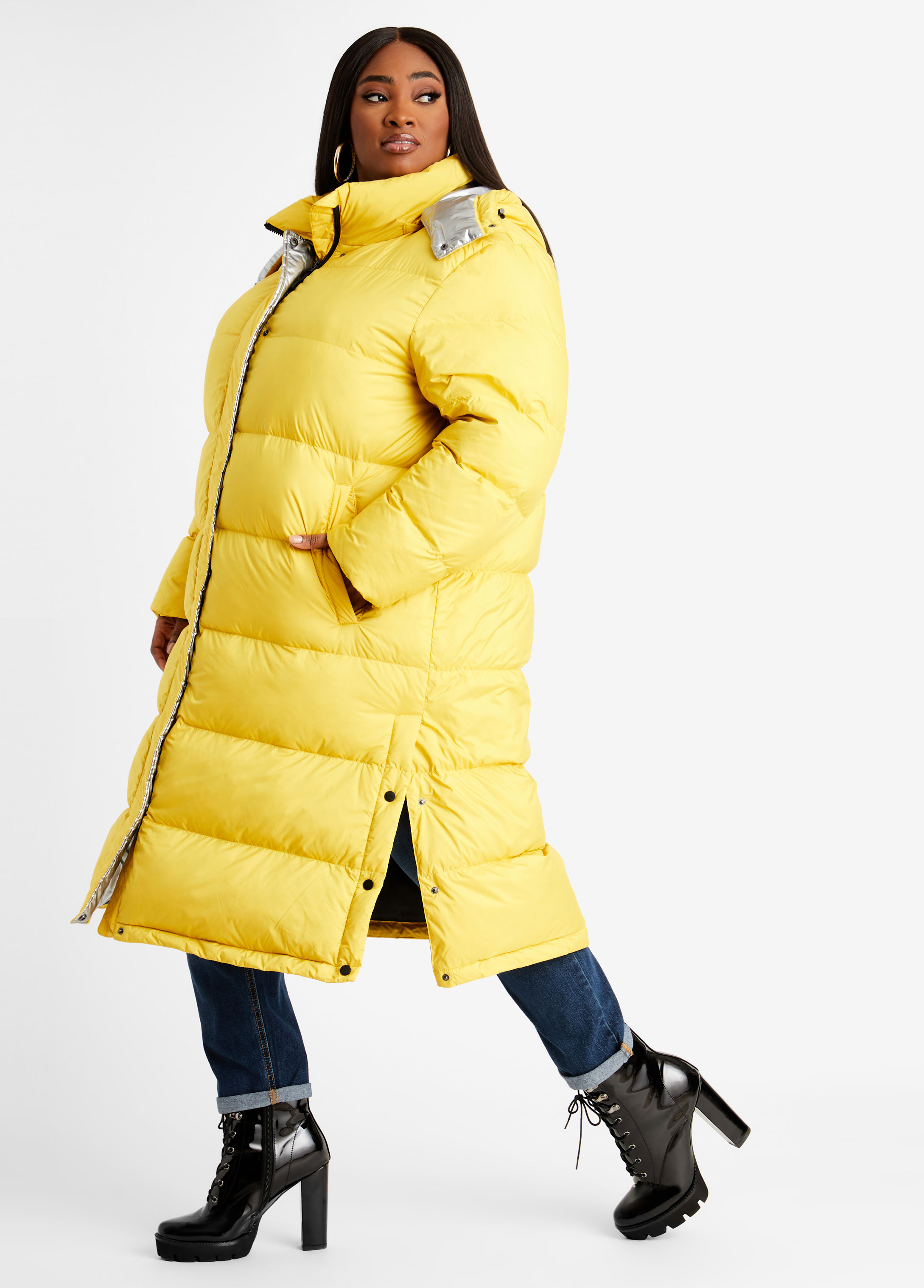 Plus Size Outerwear Long Puffer Coat Cute Faux Fur Hood Plus Jackets