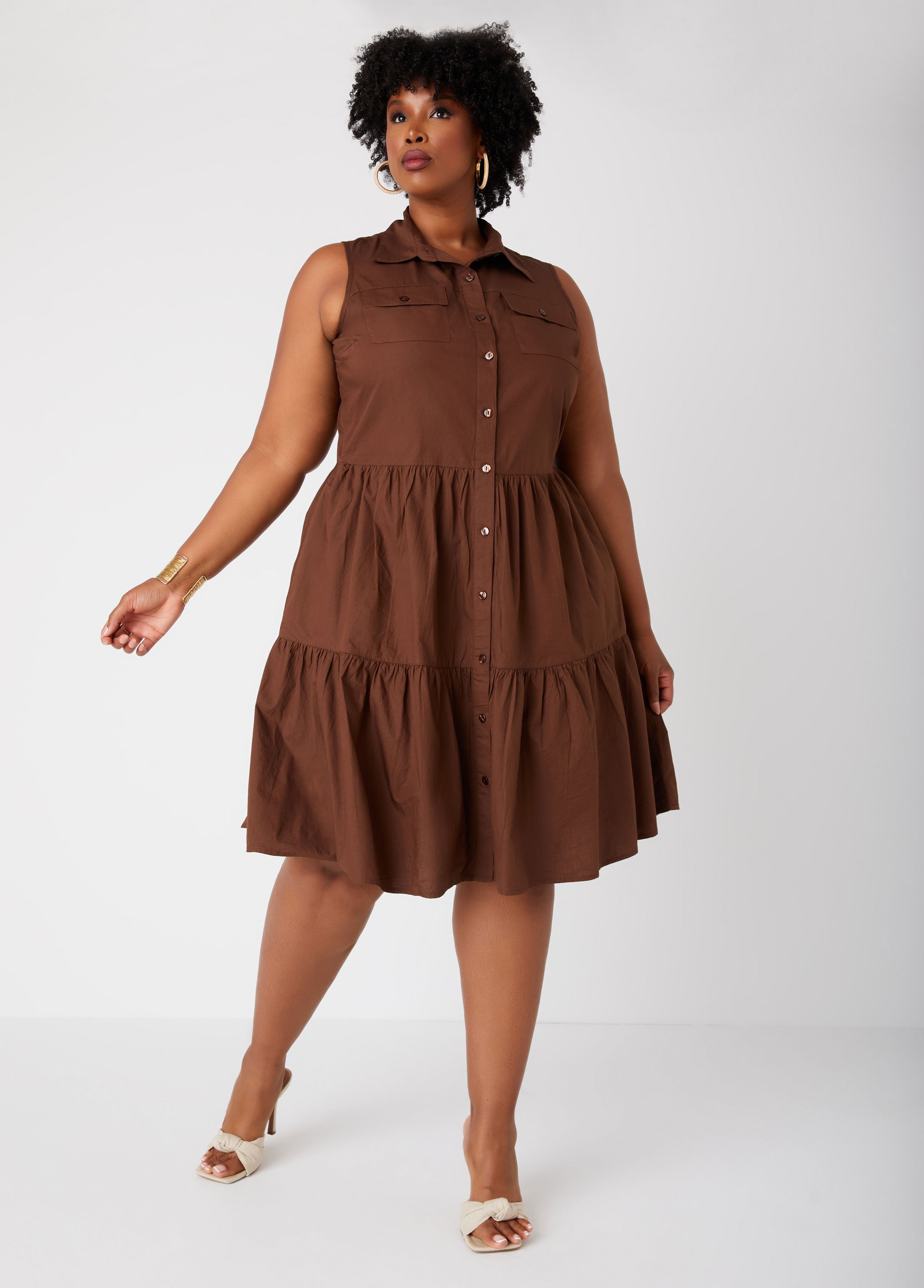 Flounced Cotton Shirtdress