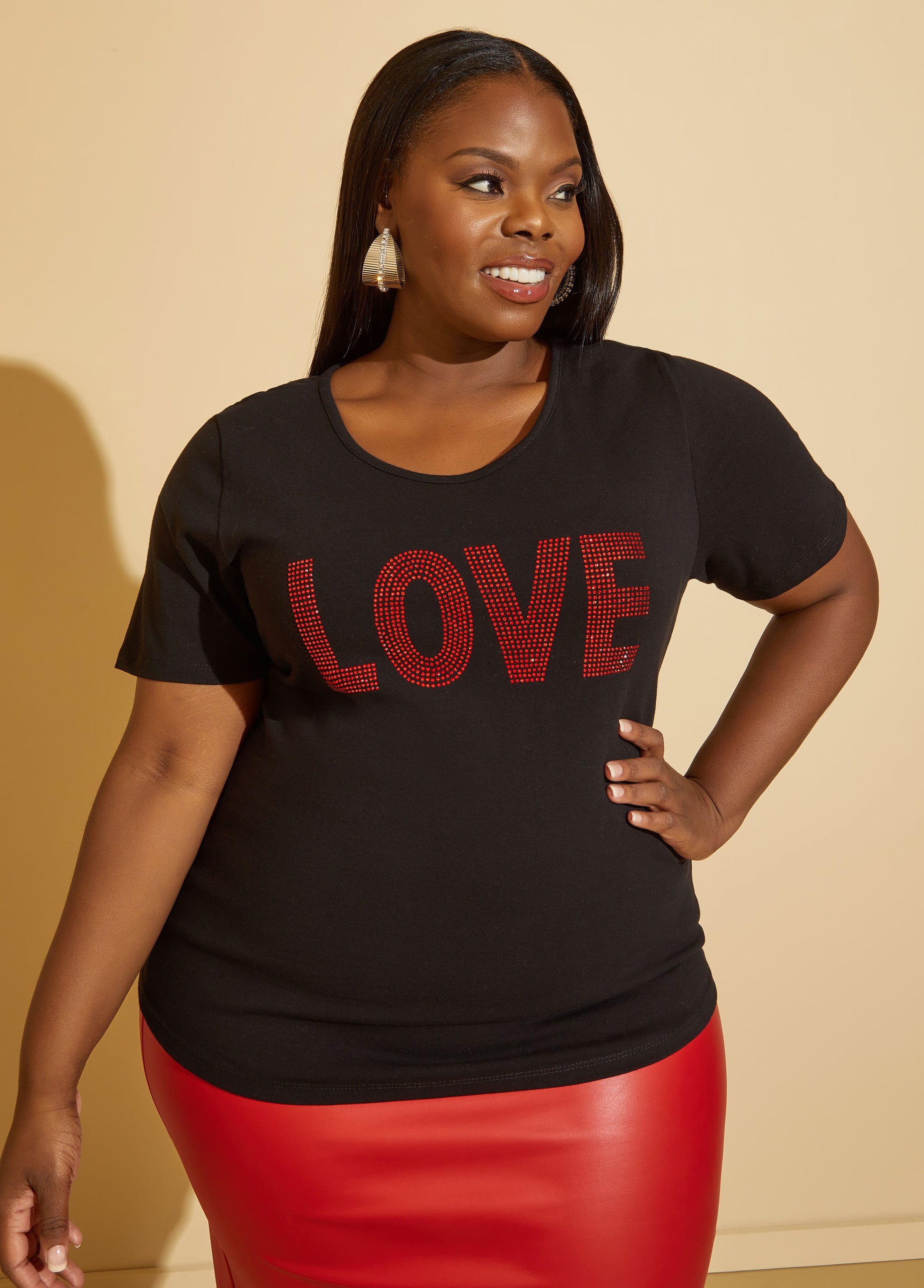 Plus Size Love Embellished Graphic Tee Shirt Plus Size Jersey T Shirt 9185